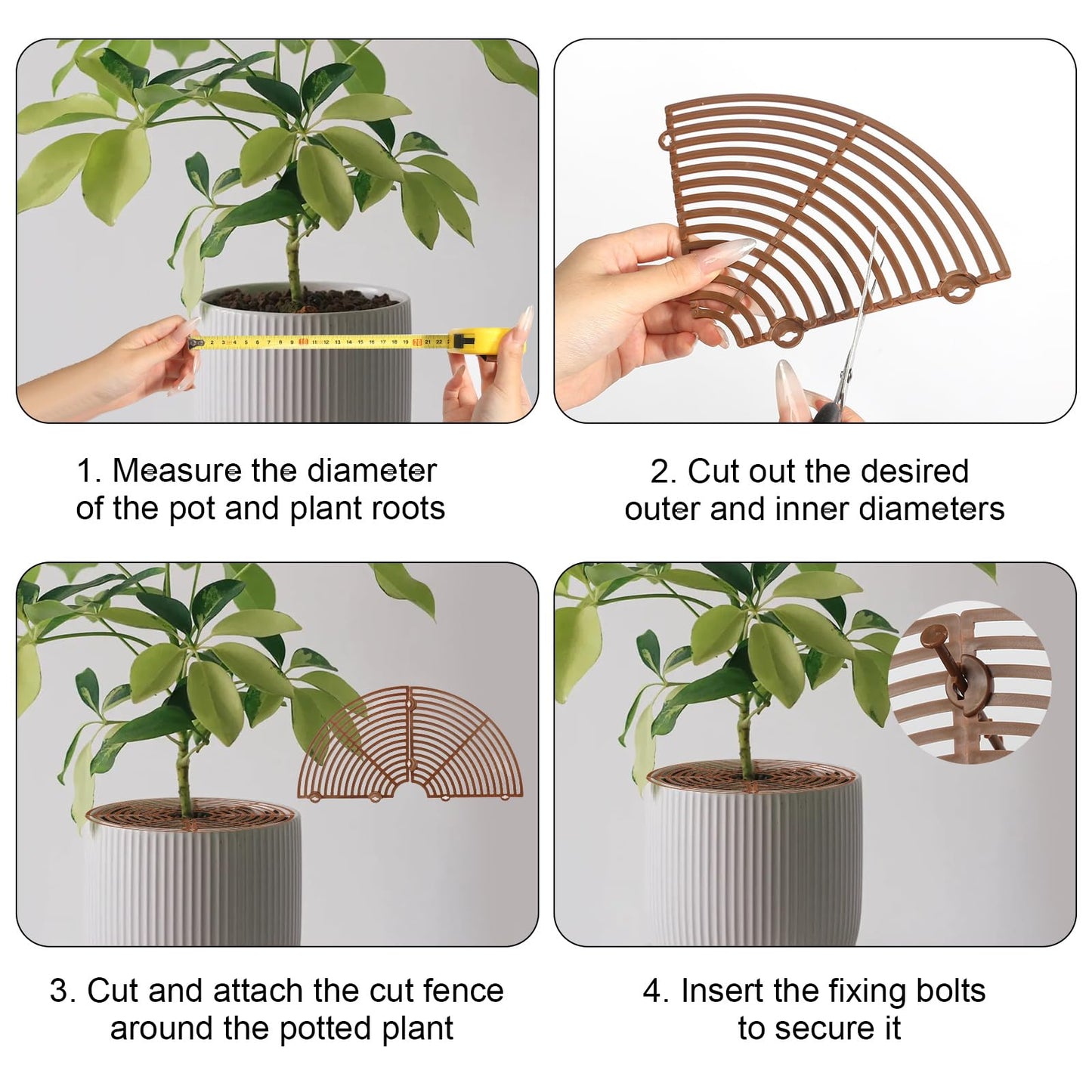 4 Pcs Plant Pot Grid Plant Pot Soil Guard Plant Pot Cover with Deep Stakes Cuttable Flower Pot Soil Cover Protectors Flower Pot Cover Cat Digging Stopper Plant Grid Pot Cover for Indoor Plants