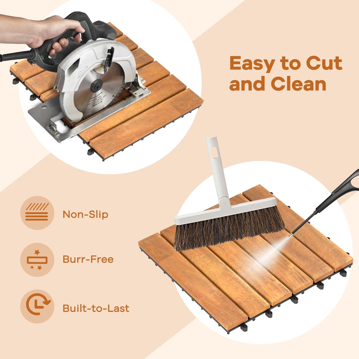 COSTWAY 27 Pcs Decking Tiles, 30 x 30cm Acacia Hardwood Interlocking Floor Tiles, Cuttable Deck Tile for Indoor Outdoor Patio Garden Balcony Pavement, Tools Free Assembly