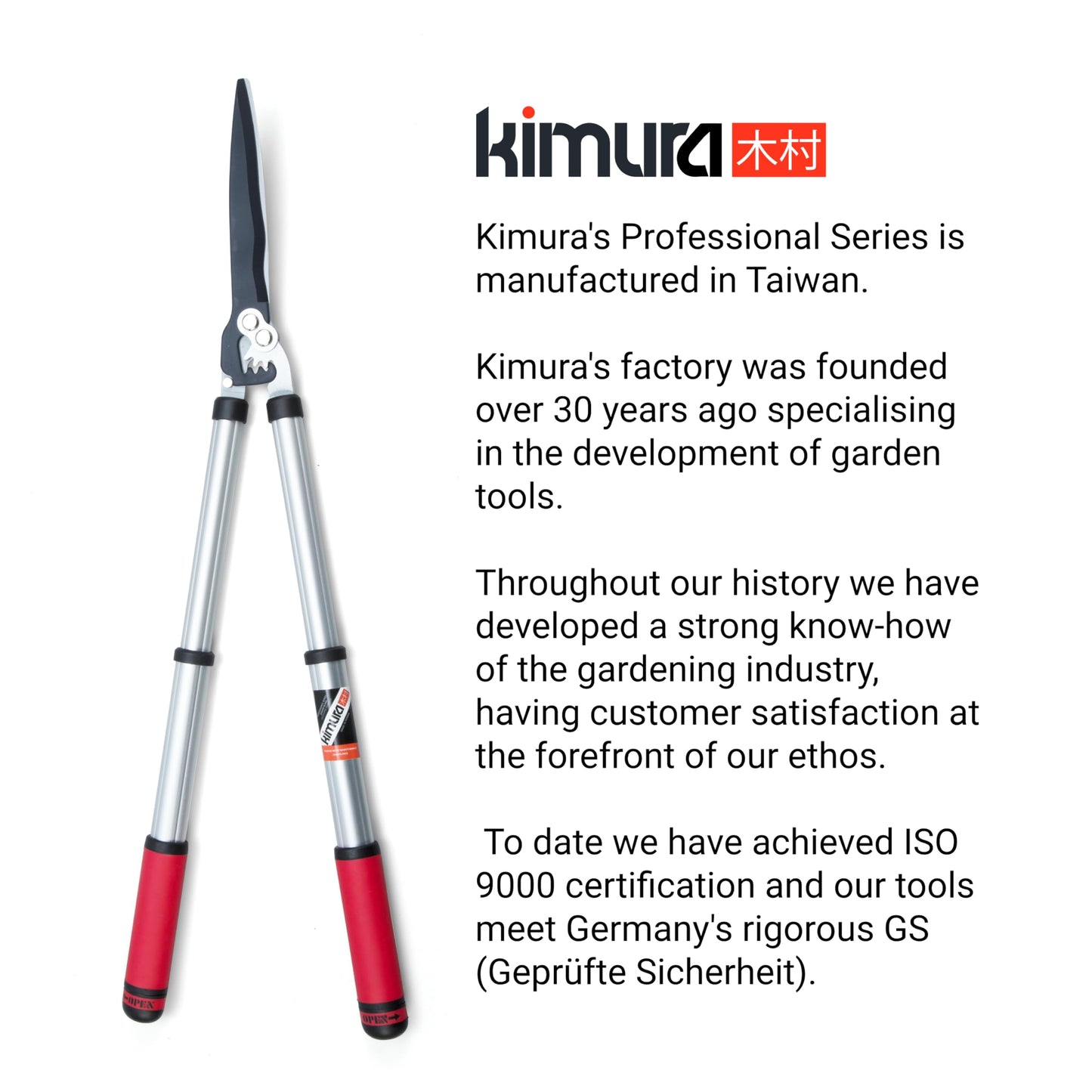 Kimura® Pro Telescopic Garden Shears - Premium Hedge Shears, Patented Gearing Technology, Lightweight Extendable Aluminium Handles, Japanese SK5 Steel Blades, Heavy Duty Gardening Shears - 630-820mm