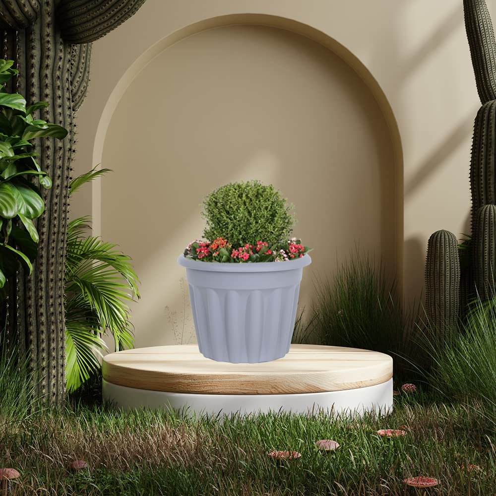 JMS we create smile (Set of 5) 40cm Large Upcycled Grey Plastic Round Planters Indoor/Outdoor Plant Pot Lightweight & Weather Resistant Garden Plant Herb Flower Nursery Pot