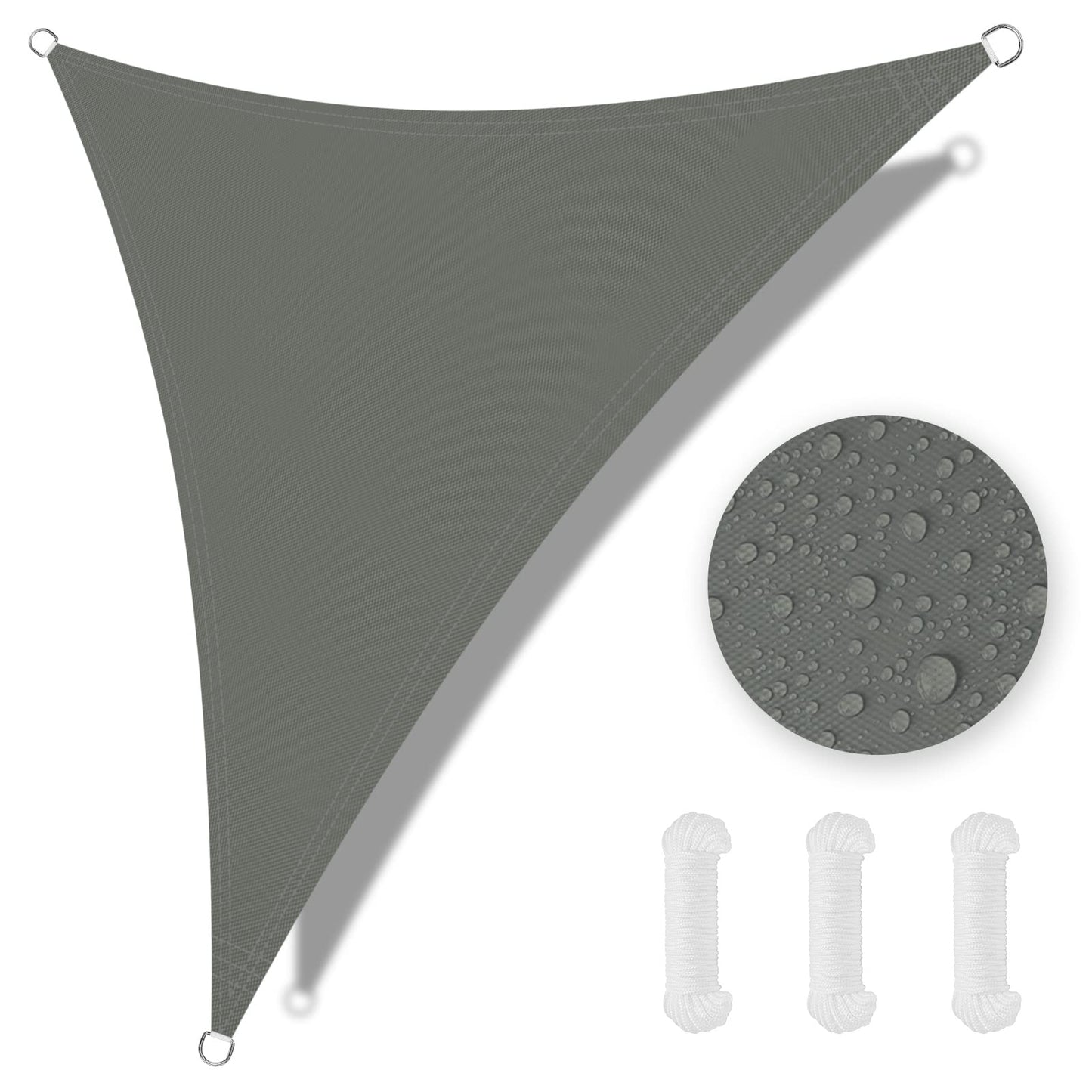 OFFCUP Sun Shade Sail, 2x2x2m Awning Canopy, 160gsm Waterproof Shade Sail Garden Sun Sail Patio Canopy 95% UV Block with Free Rope, for Outdoors, Garden, Patio, Yard, Party (Grey)