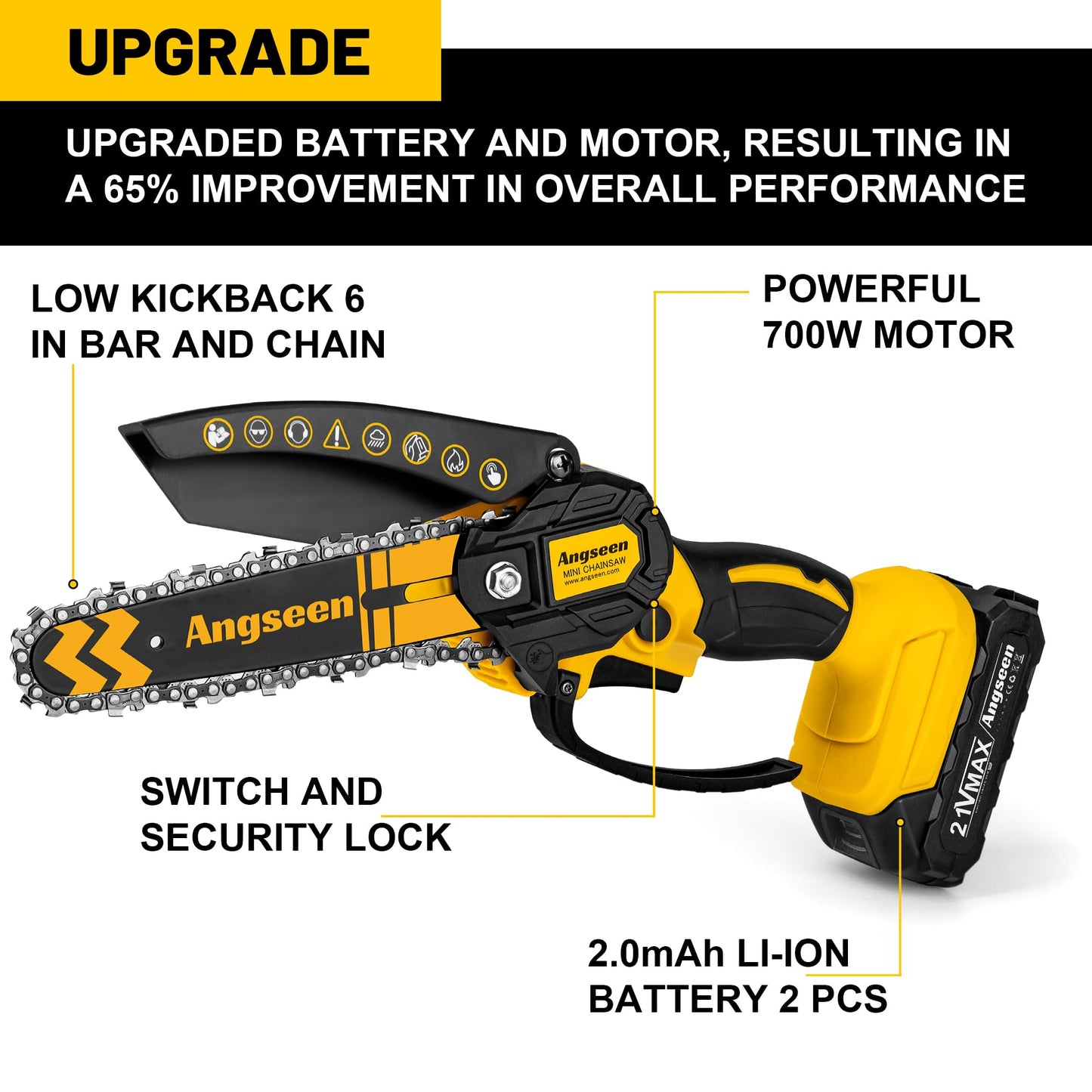 Brushless Mini Chainsaw Cordless 6 Inch, Electric Saw Battery Chainsaw Chain Saws with 2 2.0Ah Battery and 2 Super Chains, Small Chainsaw Power Tools for Cutting Trees, Cut Wood, Tree