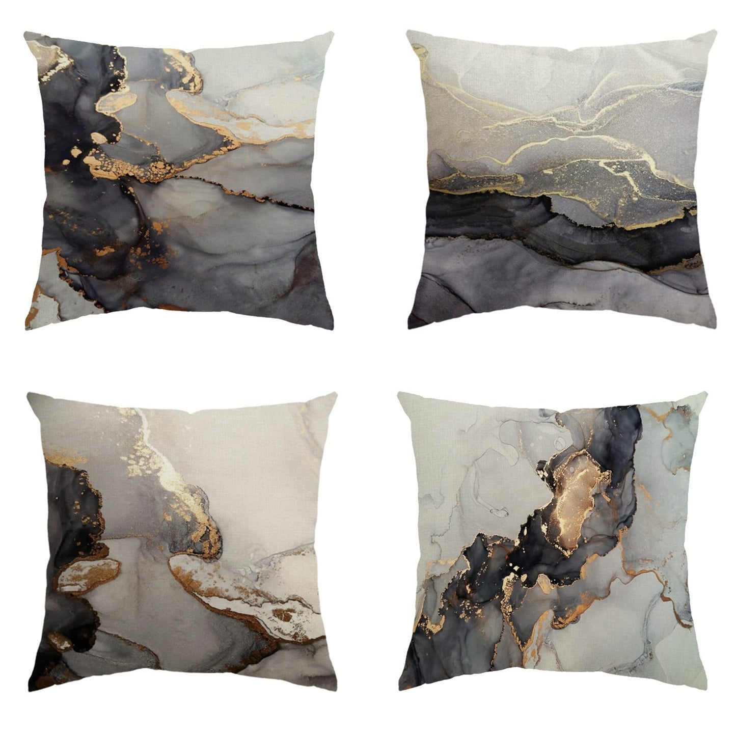 Minicoco Cushion Covers Outdoor Cushions Covers Linen Cushion Cover Outdoor Cushions for Garden Furniture 4 Pack Throw Pillow Case for Garden, Sofa 45 x 45cm (Black Marble)