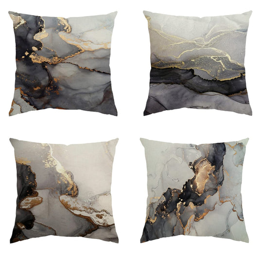 Minicoco Cushion Covers Outdoor Cushions Covers Linen Cushion Cover Outdoor Cushions for Garden Furniture 4 Pack Throw Pillow Case for Garden, Sofa 45 x 45cm (Black Marble)