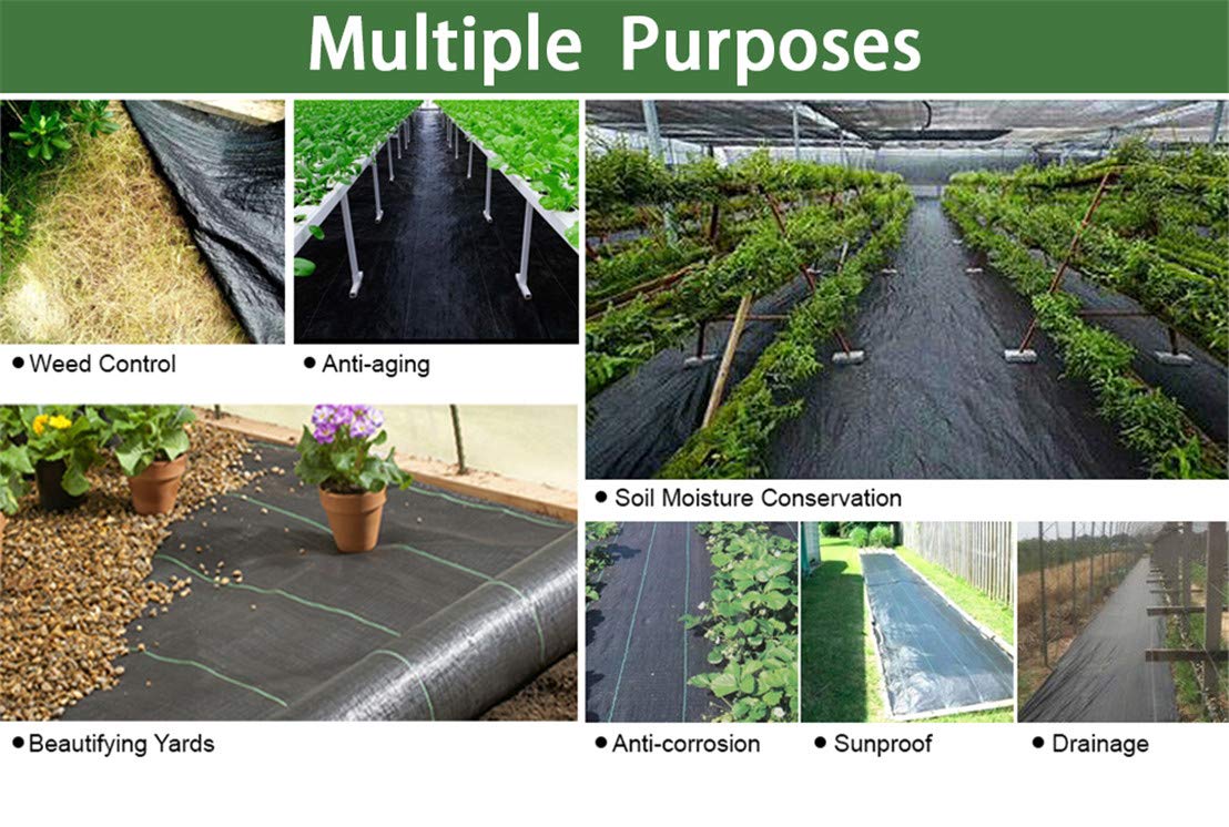 Weed Control Membrane Fabric Landscape Ground Barrier Cover, UV Stabilished Black Heavy Duty Garden Woven Covers 2MX5M
