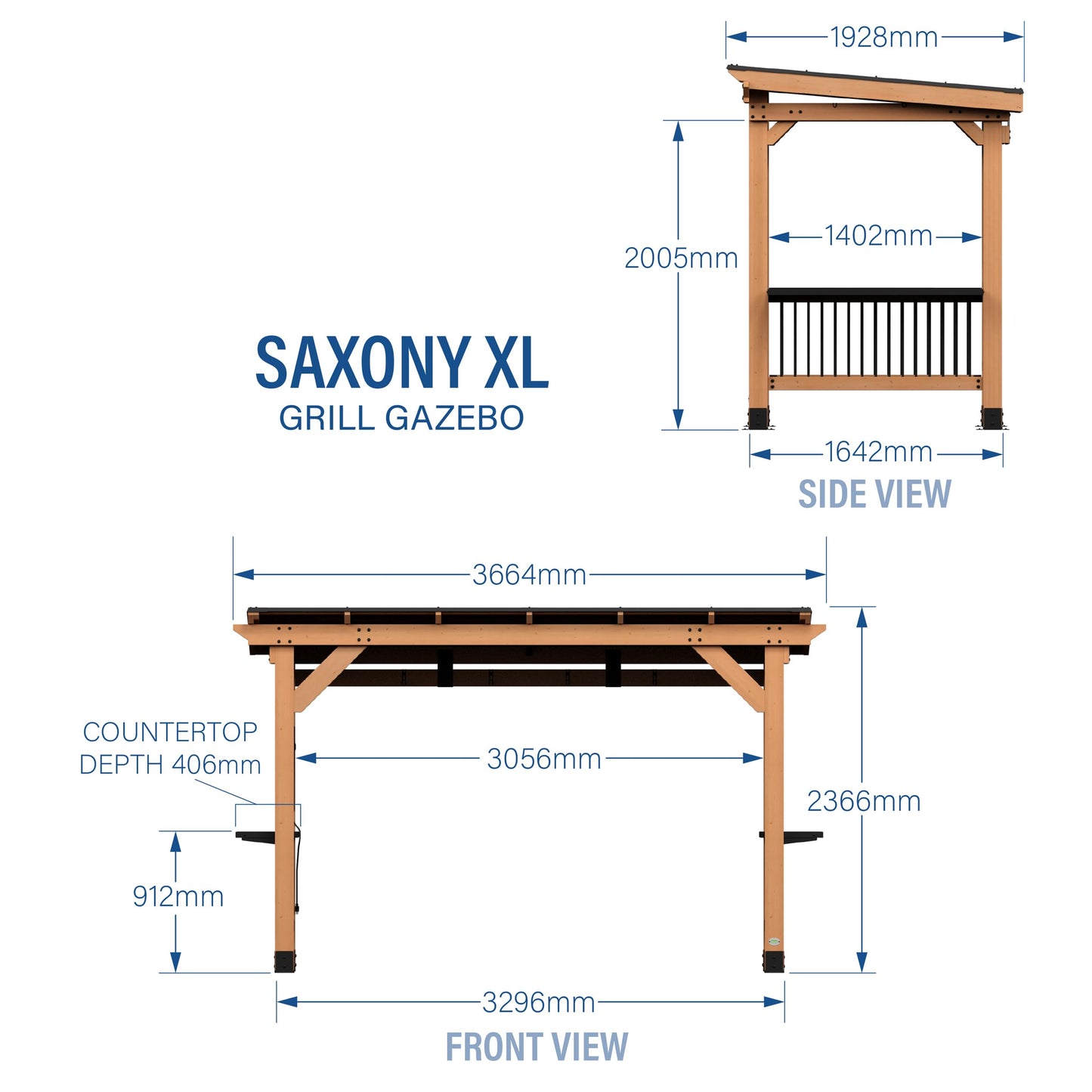 Backyard Discovery Saxony BBQ Gazebo | Outdoor Shelter, Wooden Canopy, For Garden & Patio, For Barbecue & Grill Party, Hard Top Steel Roof, 100% Cedar Wood | 2.3 x 1.6m (7.8ft x 5.3ft)