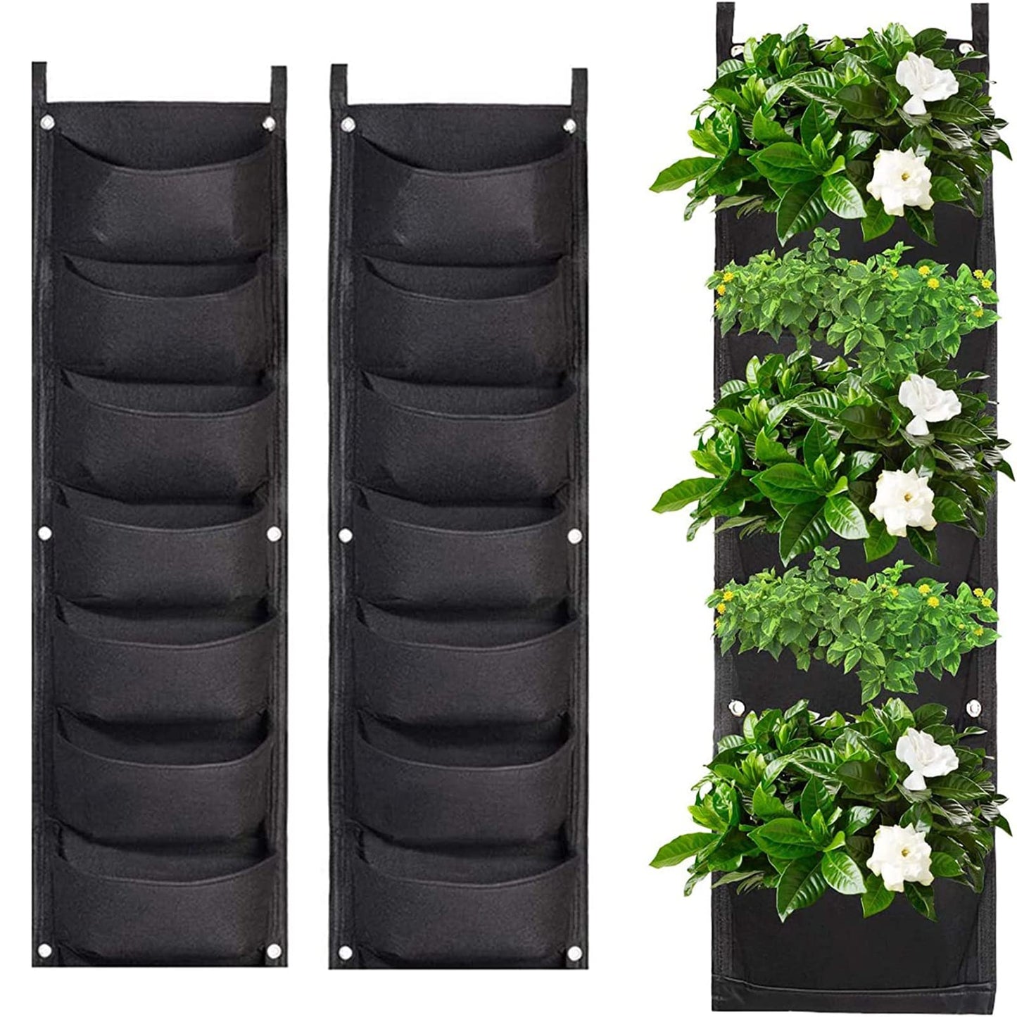 WAIZHIUA 2 Pack Wall Planting Bags 7 Pocket Wall Hanging Planter Planting Grow Bags Vertical Hanging Plant Bags Garden Wall Planter for Yard Garden Home Decoration