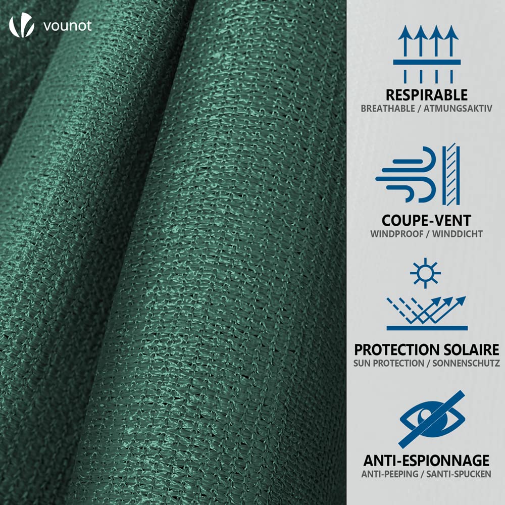 VOUNOT® Privacy Netting 1×10m Garden Screening HDPE Shading Net, 75% Shading Rate UV-resistant, Tear-Resistant Windbreak Fencing with Holes and Cable Ties, Green
