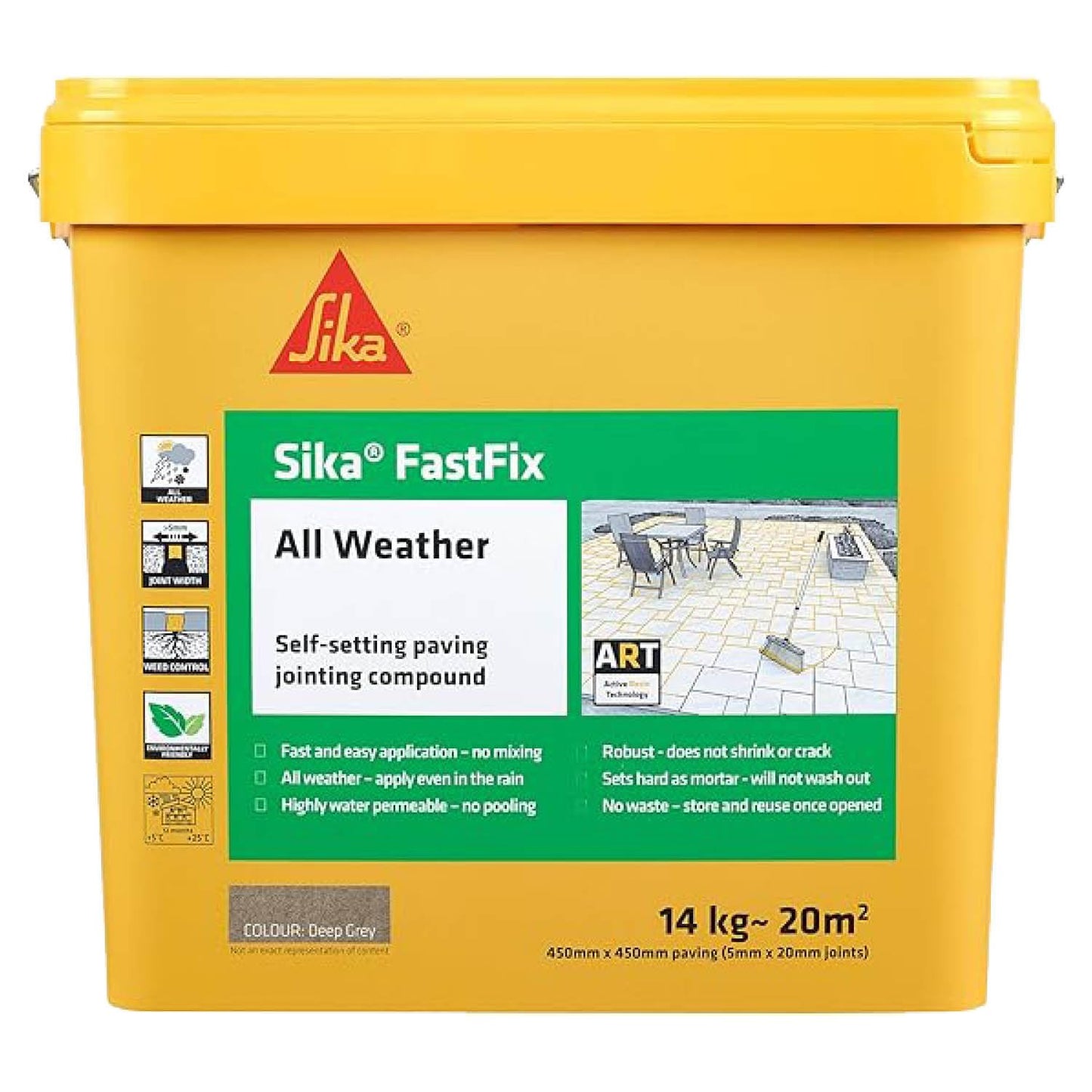 Sika – FastFix All Weather Self-Setting Paving Jointing Compound – Ready To Use – No Mixing Required - Deep Grey – 14kg – 20 sq. m