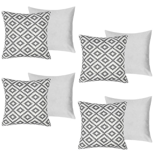 Brentfords Geometric Cushion Covers Filled, Decorative Outdoor Bench Cushion Insert Pads 45x45 Water Resistant Pack of 4, Grey