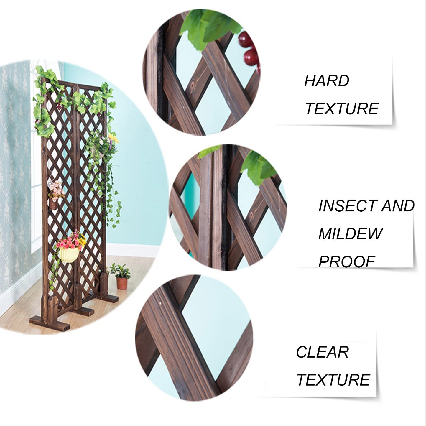 HHWEA Movable Fence Decorative Privacy Fence Square Trellis Panels Wooden Suitable As Privacy Fence Screen Decoration For Backdrop, Indoor, Outdoor, Home Office,60x150cm(23.6x59in)