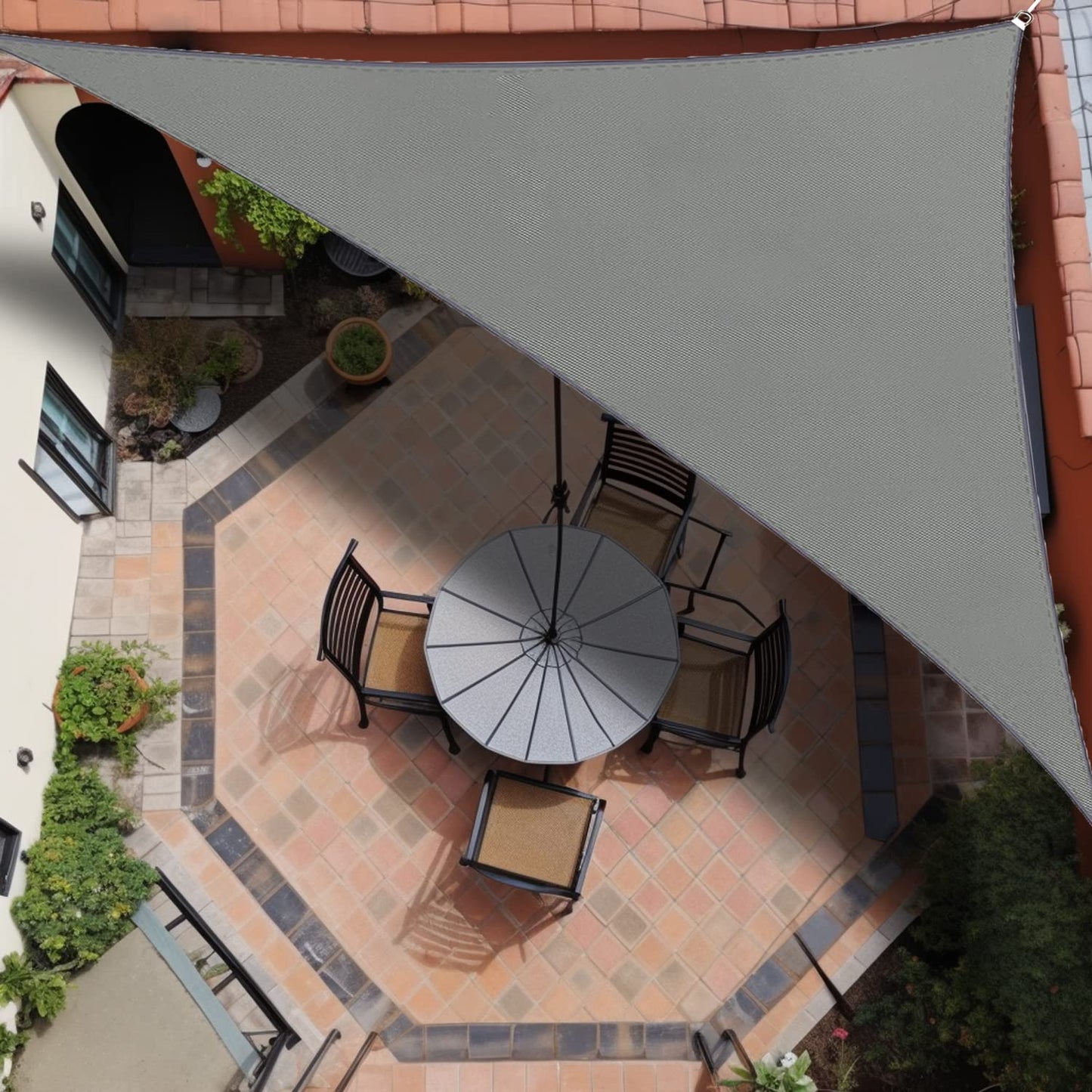 IOAOI Sun Shade Sail Waterproof, 4m x 4m x 5.7m Grey Garden Shade Sail Right Angle Garden Canopy, 3 Ropes, UV Block, Patio Sunshade Sunscreen Awnings Hot Tub Shelter for Outdoor