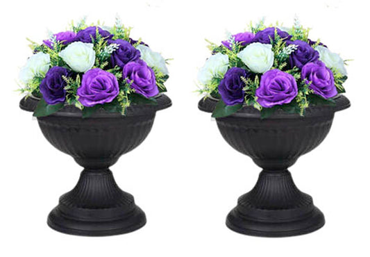HOMION Round Classic Urn Grecian Plastic Planter Decorative Wedding Flower Pot Home Garden Porch Front Door Indoor & Outdoor 2x (Black)
