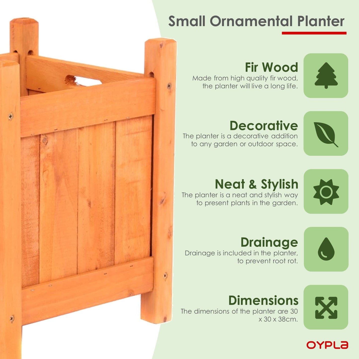 Oypla Garden Wooden Square Flower Planter Ornamental Plant Pot