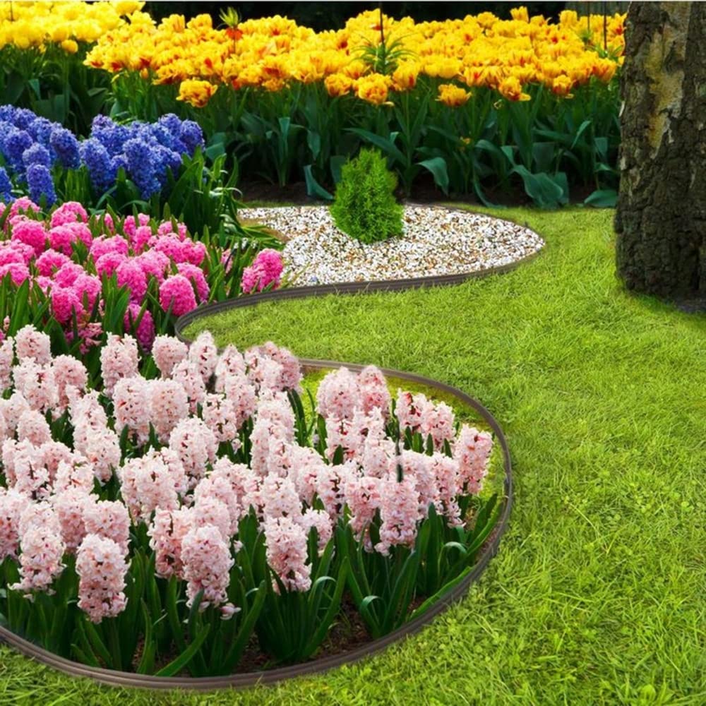 Grey Lawn Edging Border - 10 m / 33 ft Long Flexible Plastic Garden Edging & 20 Securing Pegs - Easy to Cut and Shape - Perfect for Flower Beds, Lawn, Pavement (38 mm High)