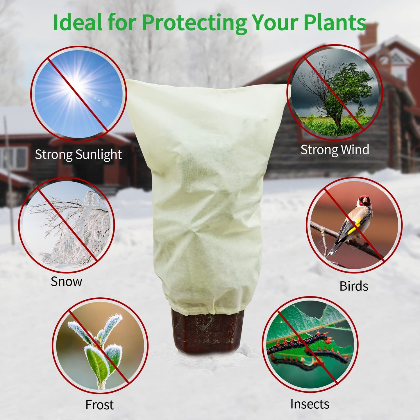 Muzhira 4pcs Plant Fleece Frost Protection Jackets, 50gms 60cm x 80cm Winter Garden Fleece Bag, Plant Cover for for Potted Plant Winter Plant Protection, From Birds and Insects