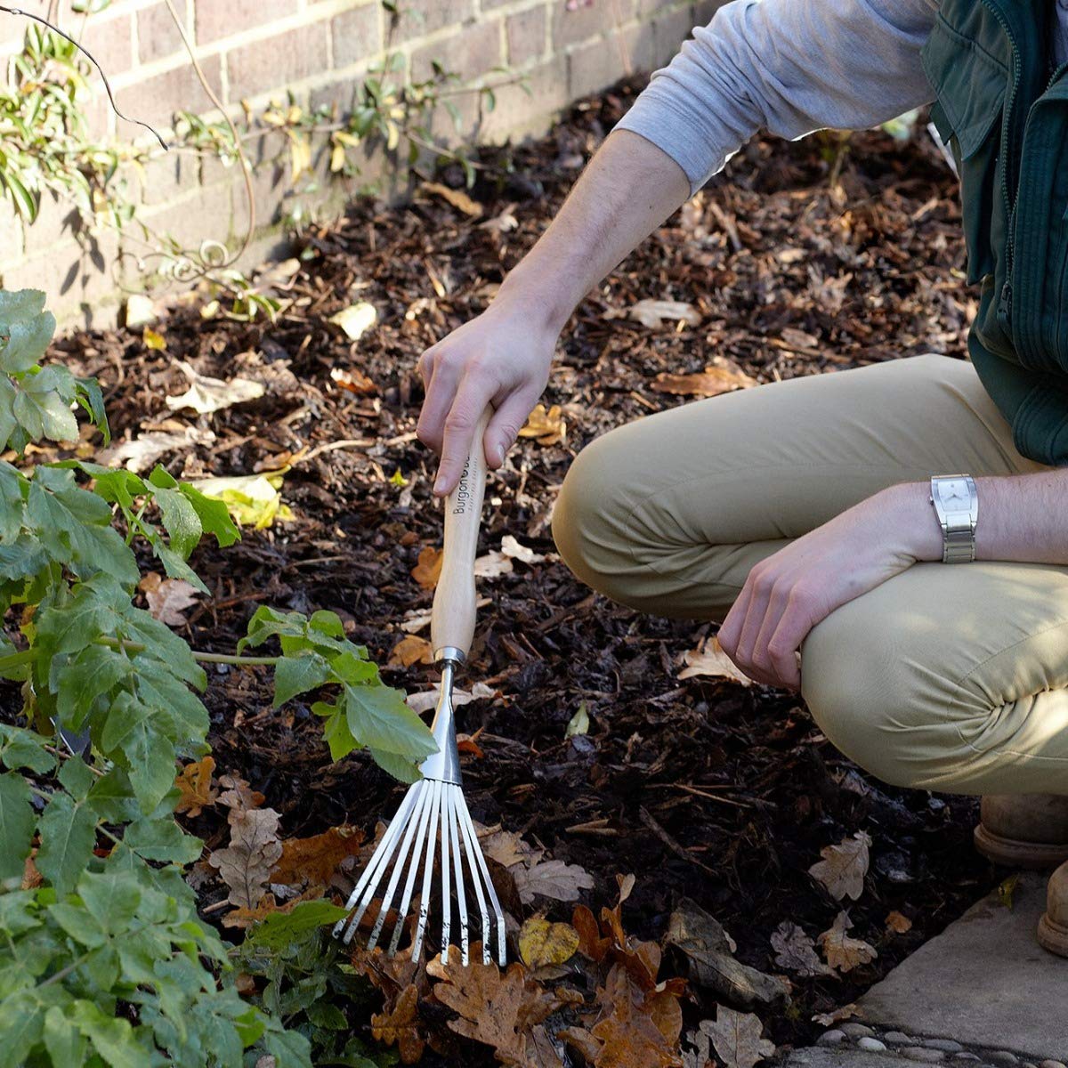 Burgon & Ball RHS Stainless Steel Mid Handled Shrub Rake, 58 cm Length