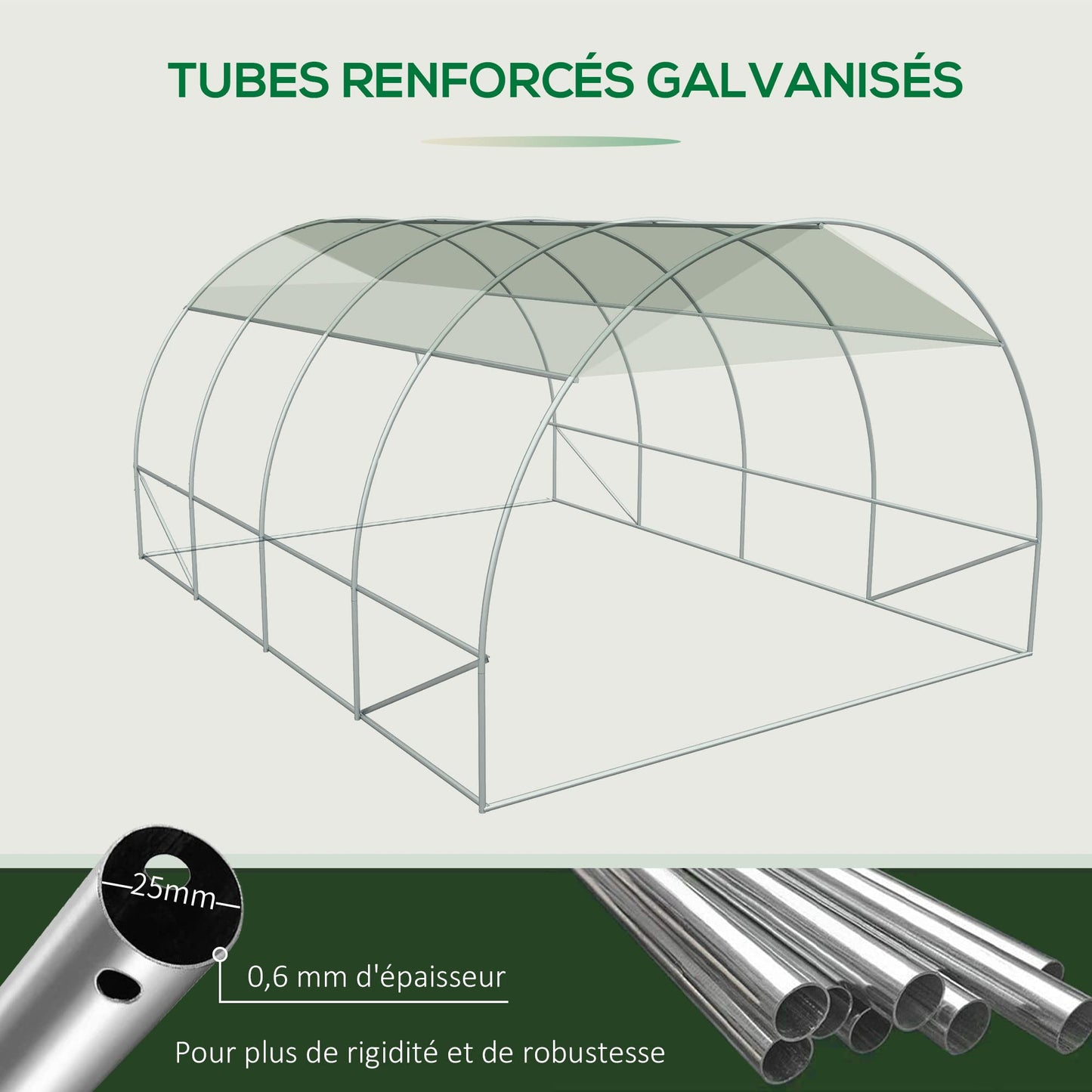 Outsunny Large Polytunnel Walk In Greenhouse, Plant Gardening Tunnel Green House with Metal Hinged Door, Galvanised Steel Frame & Mesh Windows, Green (3 x 4 m)