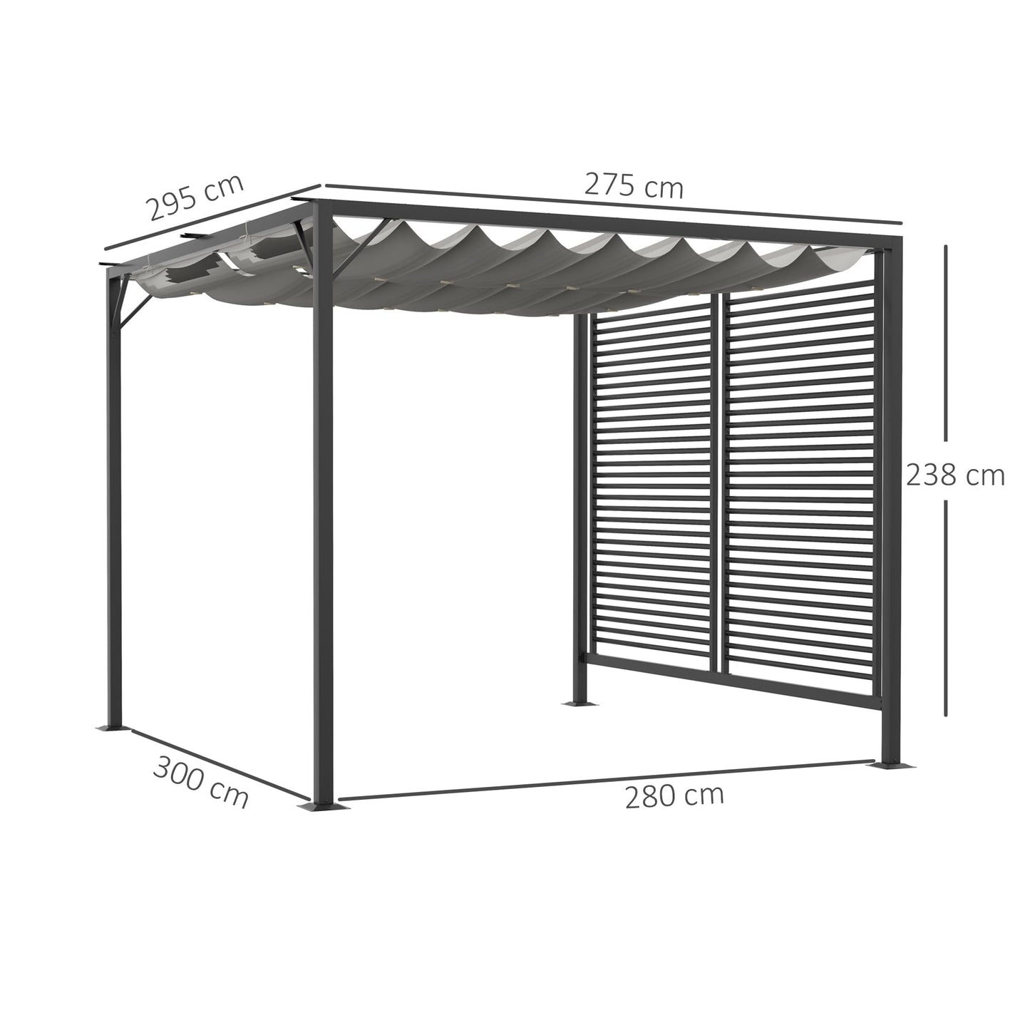 Outsunny 2.8 x 3(m) Metal Outdoor Pergola with Retractable Roof, Outdoor Gazebo Canopy Shelter with Grommet Holes for Garden, Patio, Lawn, Grey
