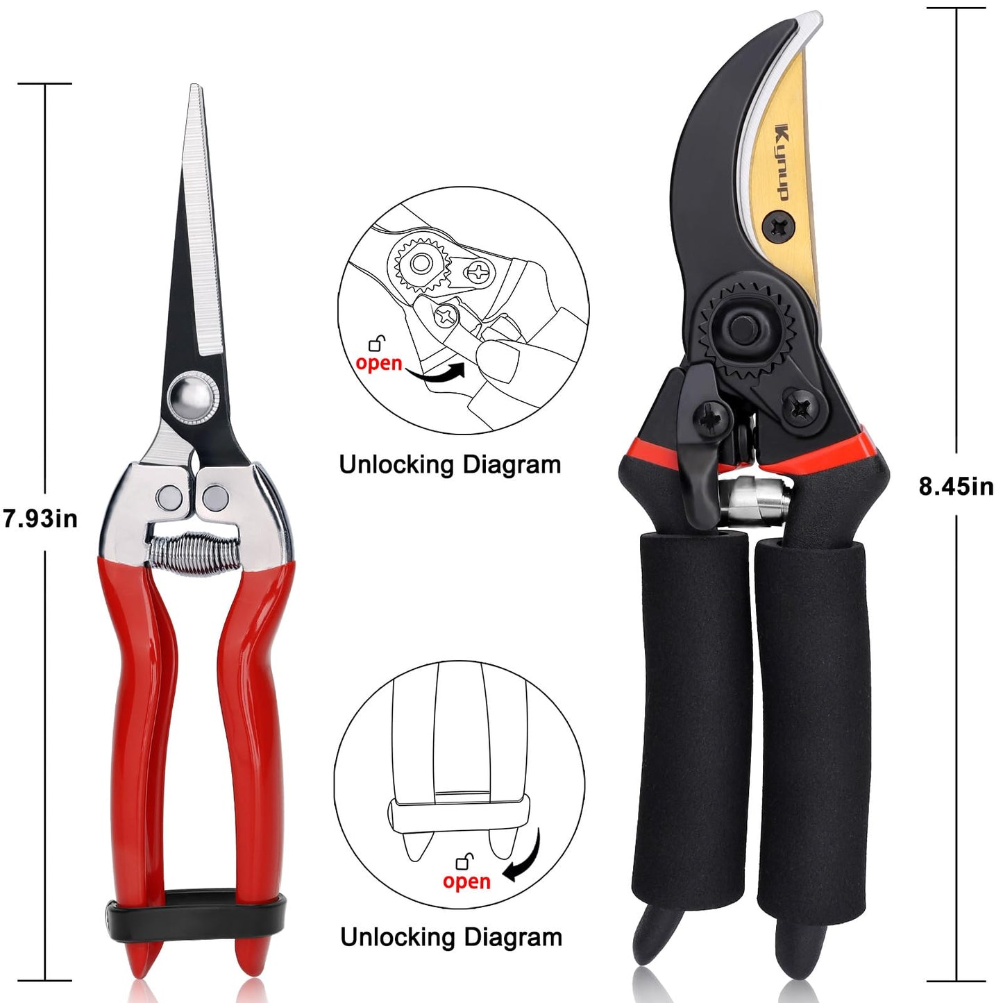 Kynup Garden Secateurs, 3 Pack Professional Secateurs Kit with Garden Gloves, Stainless Steel Sharp Pruner, Pruning Hand Tools Scissors Kit, Trimming Tool