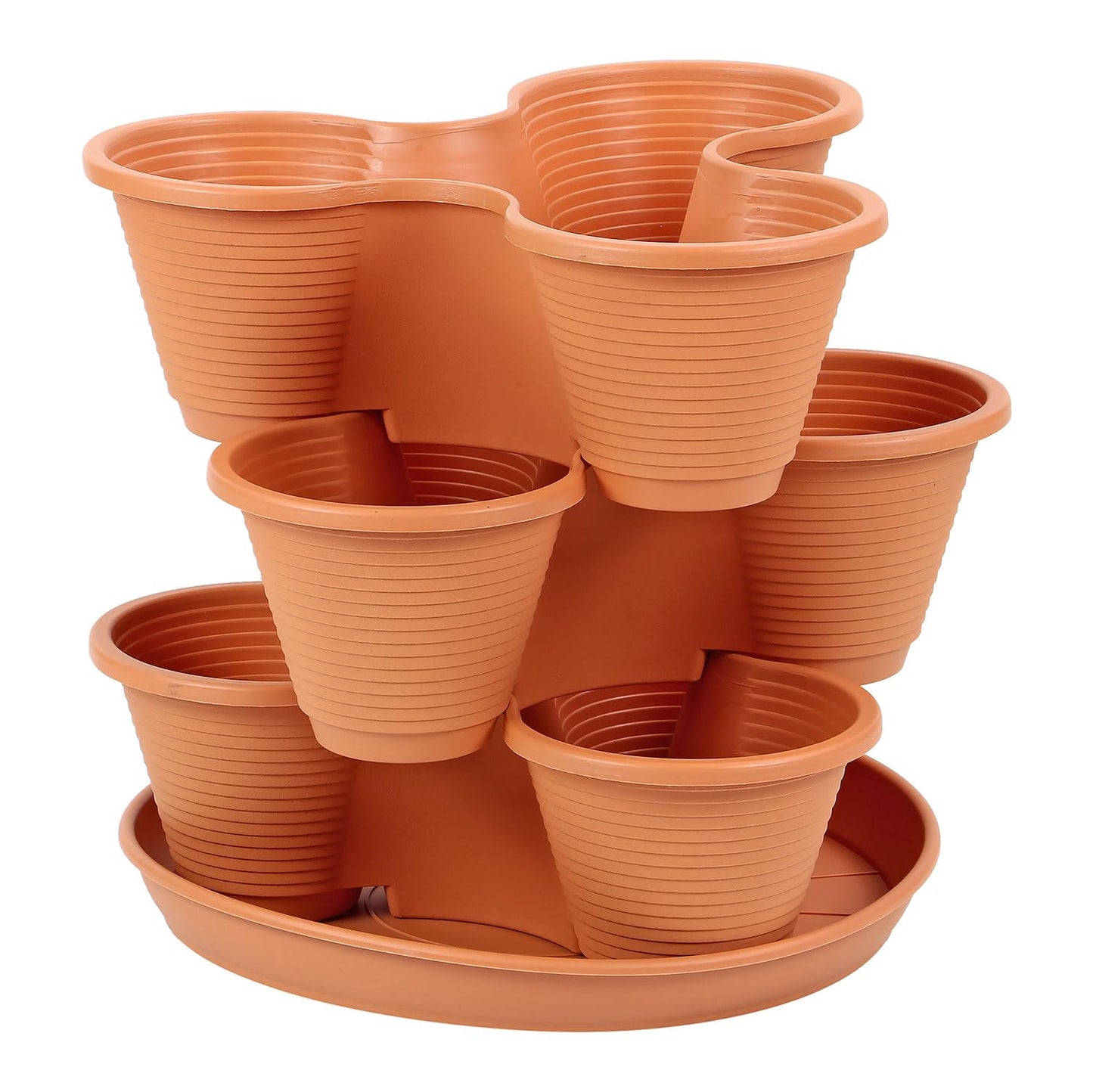 Taylor & Brown 3 Tier Stackable Strawberry, Herb, Flower, and Vegetable Planter - Vertical Growing Garden Tower Indoor/Outdoor Planters Tri-Pot (Terracotta)