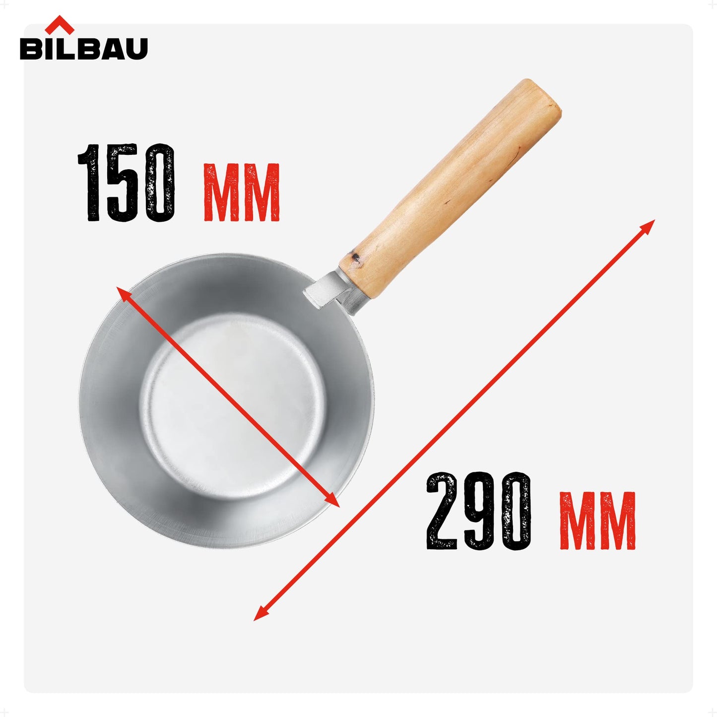 BILBAU Masonry Bucket Scoop or Dipper Bucket - for Plastering & Walling, Easy Mortar Application, Sturdy Steel, Wooden Handle, Highly Durable & Wear Resistant