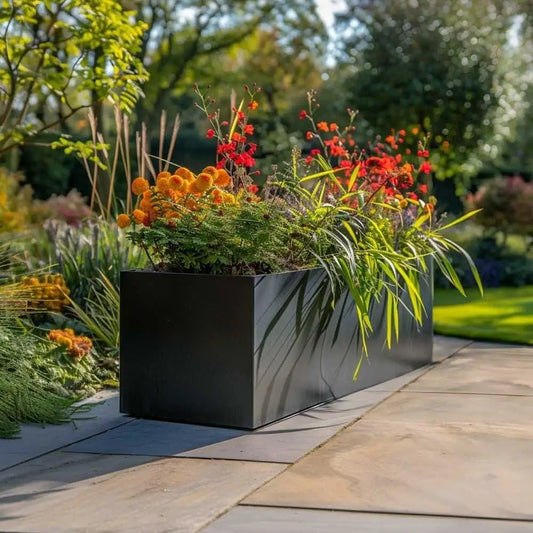 1.2m/1m/75cm/70cm Zinc Galvanised Trough Planter | No Assembly Needed | Lightweight (Matte Black, L75cm x W32cm x H32cm)