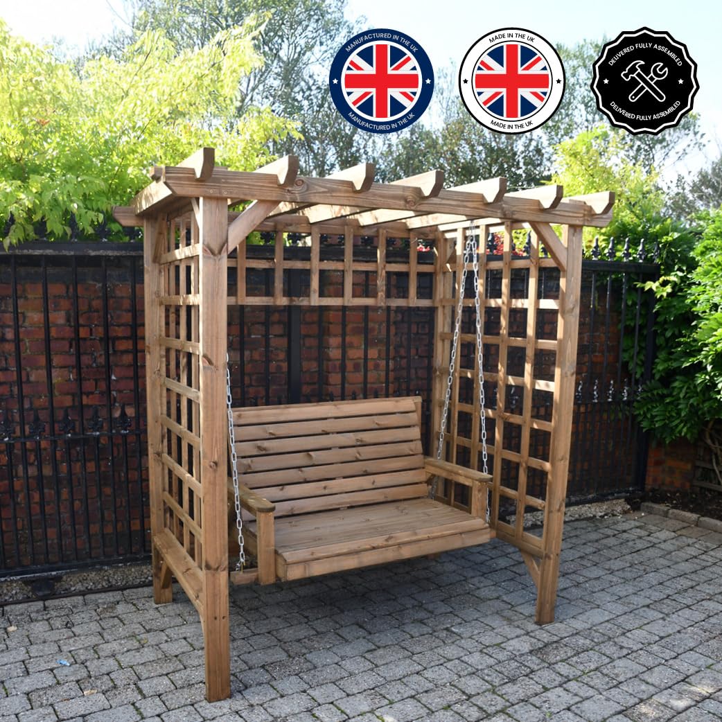 STAFFORDSHIRE GARDEN FURNITURE WOODEN GARDEN FURNITURE ARBOUR GARDEN SWING ARBOUR SEAT PAGODA TRELLIS SEAT AND ASSEMBLY