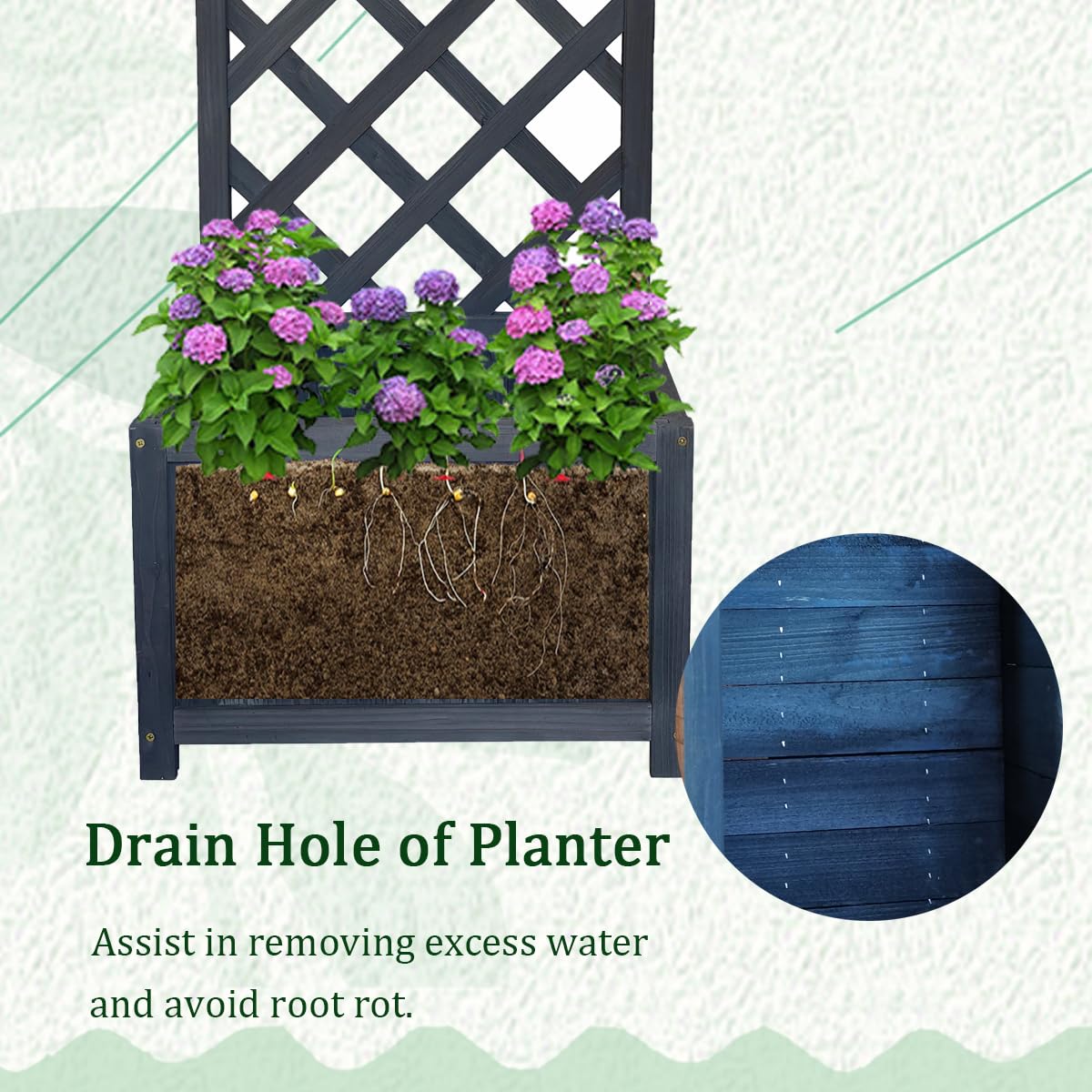 Wooden Planter with Lattice Trellis Panels for Vines Garden Climbing Plants Flowers, Free Standing Plant Pot Box for Garden Patio Raised Bed,L45 x W30 x H120 cm, Grey