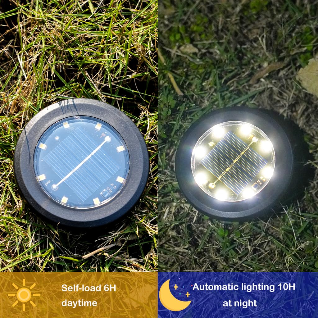 Hqynss Solar Floor Lights,8 Pack LED Outdoor Garden Lights,IP65 Waterproof Solar Decking Light for Garden, Land, Grass, etc.(Warm White)