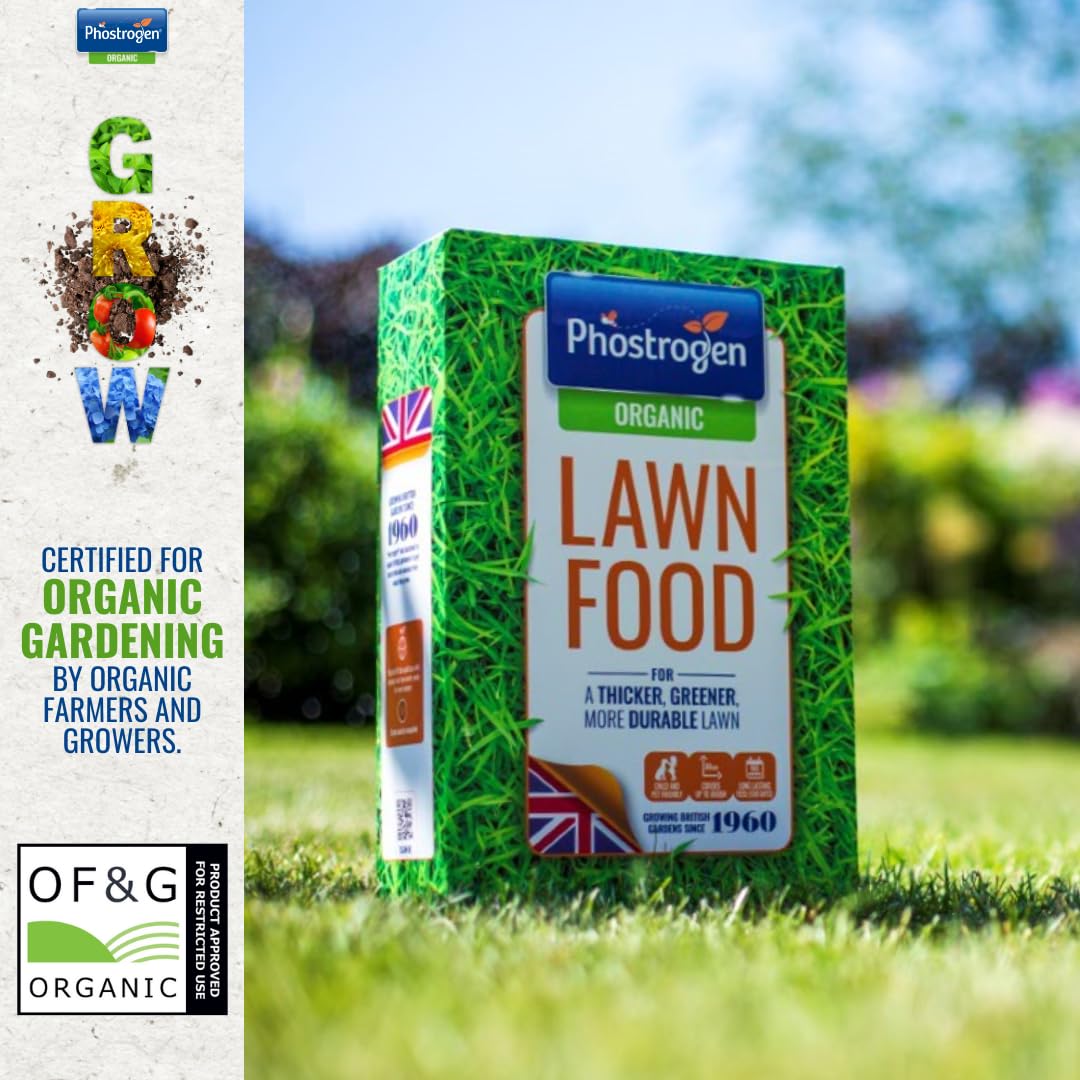 Phostrogen Organic Lawn Food, 3.5kg - Long Lasting Balanced Organic Lawn Feed - for a Thicker, Greener and More Durable Lawn - Growing Season and Autumn Feed - Lawn Nutrition - Garden Care