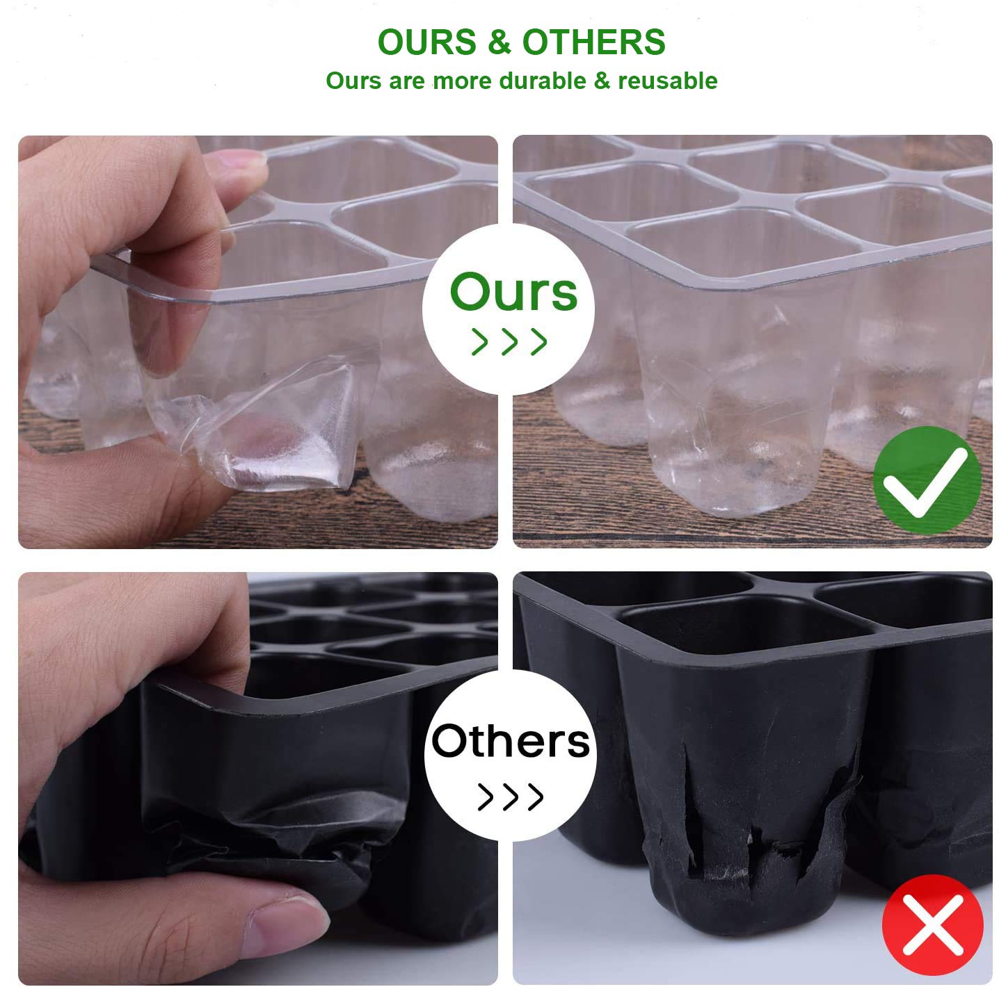 Feizeisun Seed Trays, 6 Pack 72 Cells Propagator Thicken Seed Trays for Seedlings Reusable Seed Trays with Lids Seed Propagators Plant Germination Trays Kit for Greenhouse & Garden, Green