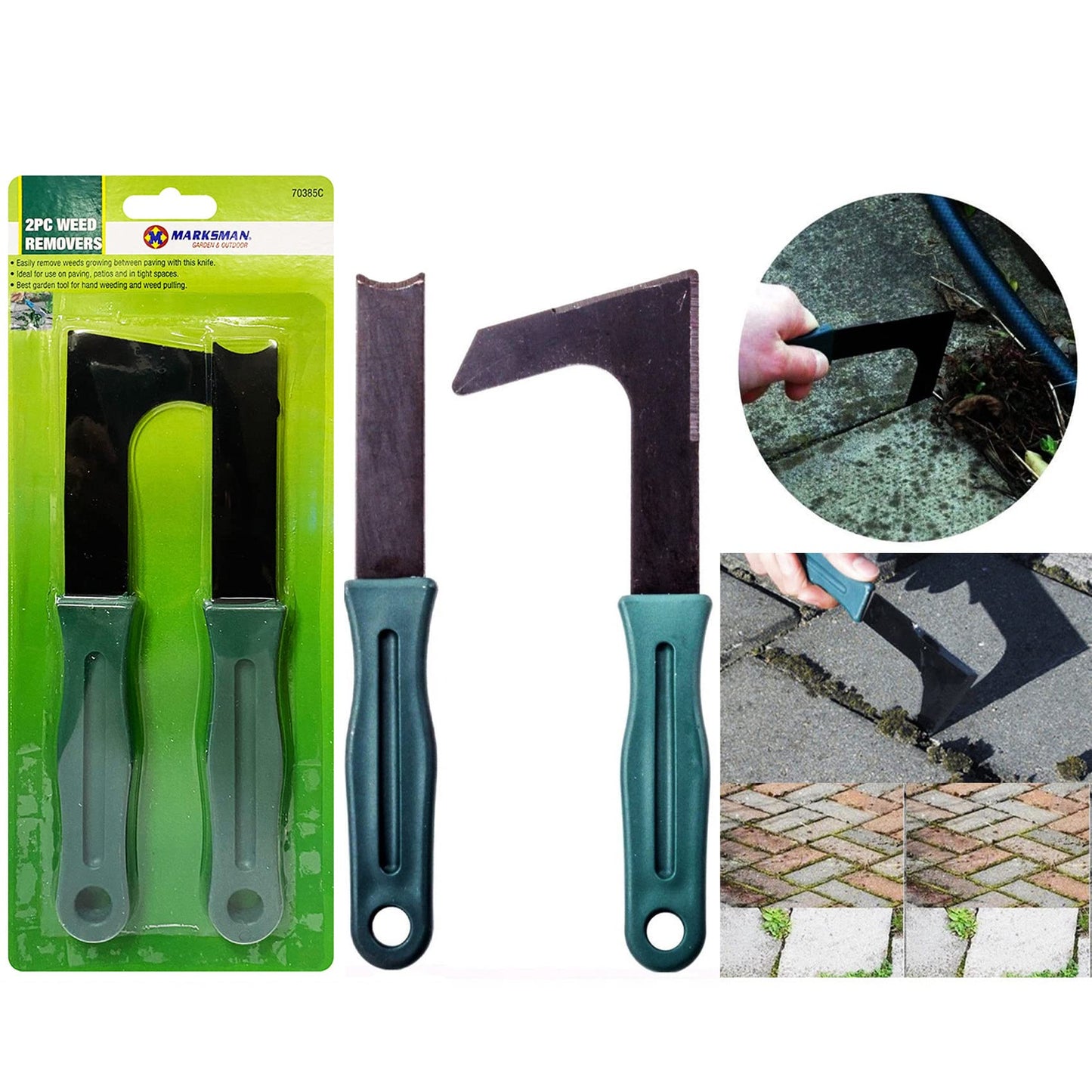 NTI 2Pc MARKSMAN Weed Removers | Patio Hand Tools Set Paving Garden Slab Grooves Deweeder Moss DIY Cleaning Stones Bricks Outdoor Stairs Home UK FREE P&P, Black & Green