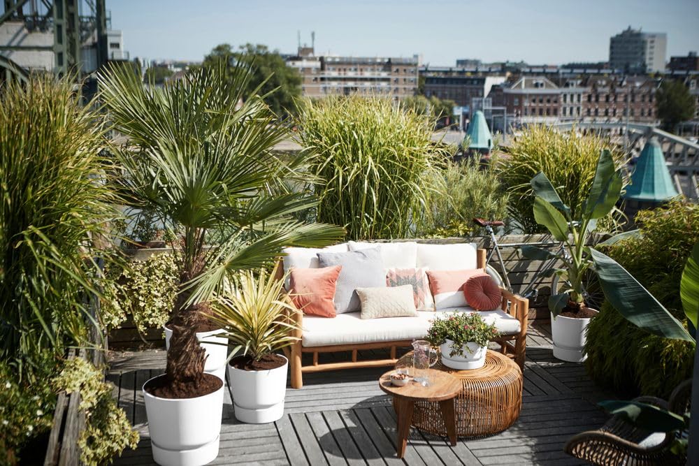 elho Greenville Round 25 - Plant Pot for Indoor & Outdoor - 100% Recycled Plastic - Ø 24.5 x H 23.3 cm - White/White