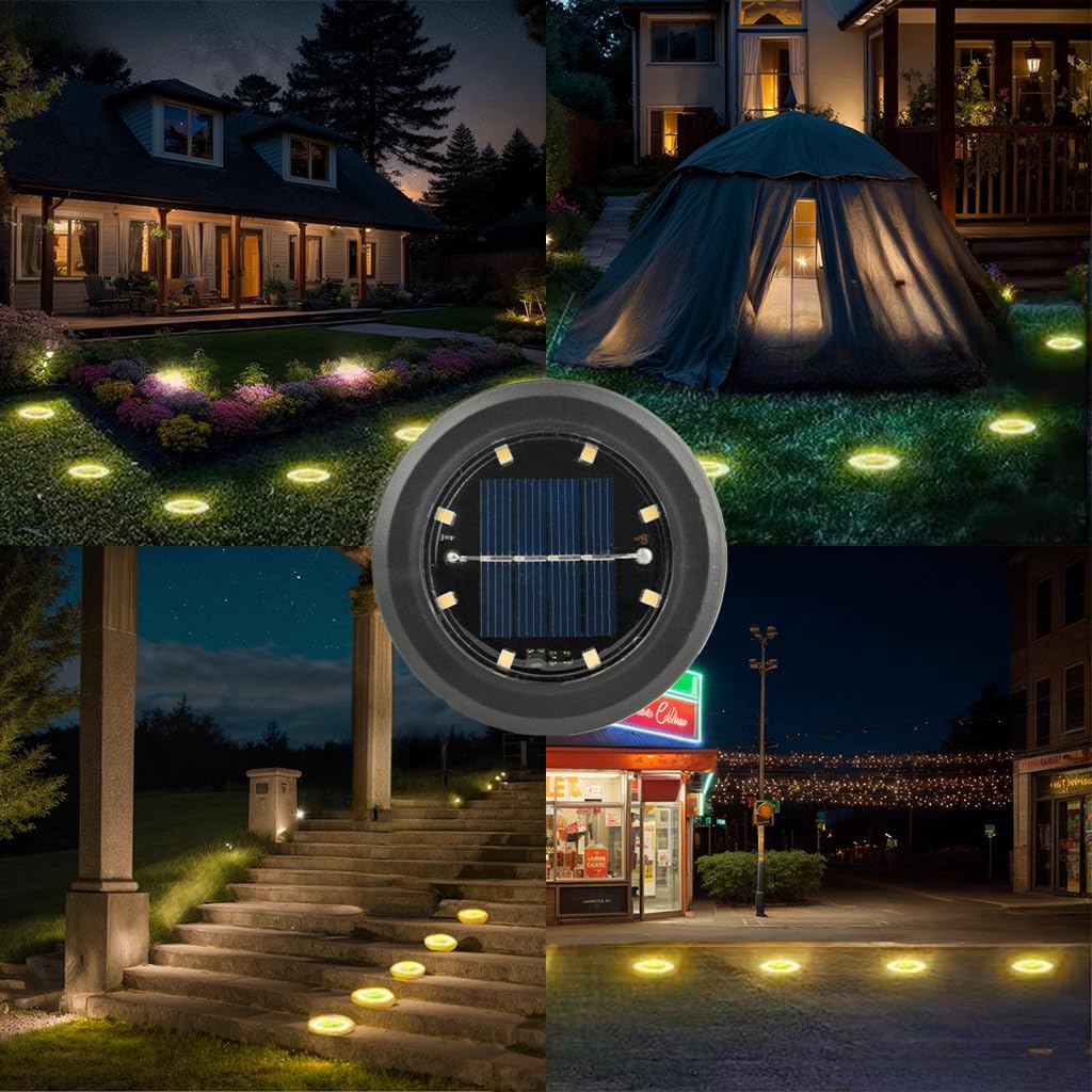 Hqynss Solar Floor Lights,8 Pack LED Outdoor Garden Lights,IP65 Waterproof Solar Decking Light for Garden, Land, Grass, etc.(Warm White)
