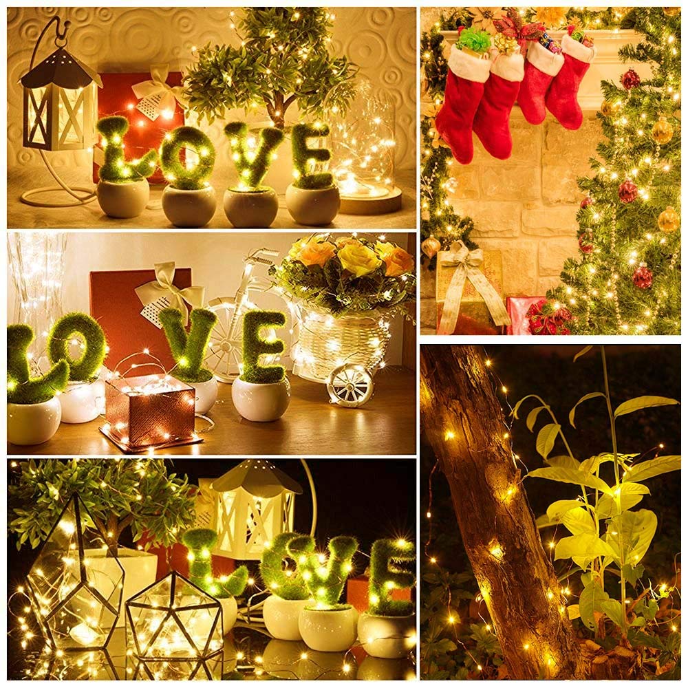 cshare Solar String Lights, 50 LEDs 2 Pack Powered Fairy Lights Outdoor 8 Modes 33 FT Solar Garden Lights,Waterproof for Yard,Pathway,Christmas Tree, Home, Wedding, Party Decorations(Warm White)