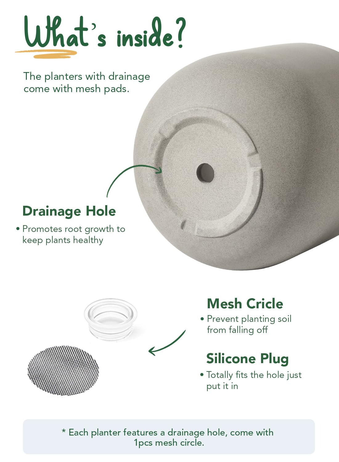 LE TAUCI 25 cm Plant Pot, Ceramic Pots for Plants with Drainage Holes and Rubber Plug, Plant Pots Indoor Outdoor for Home Garden Patio Office, Cylinder Flower Pot, Grey