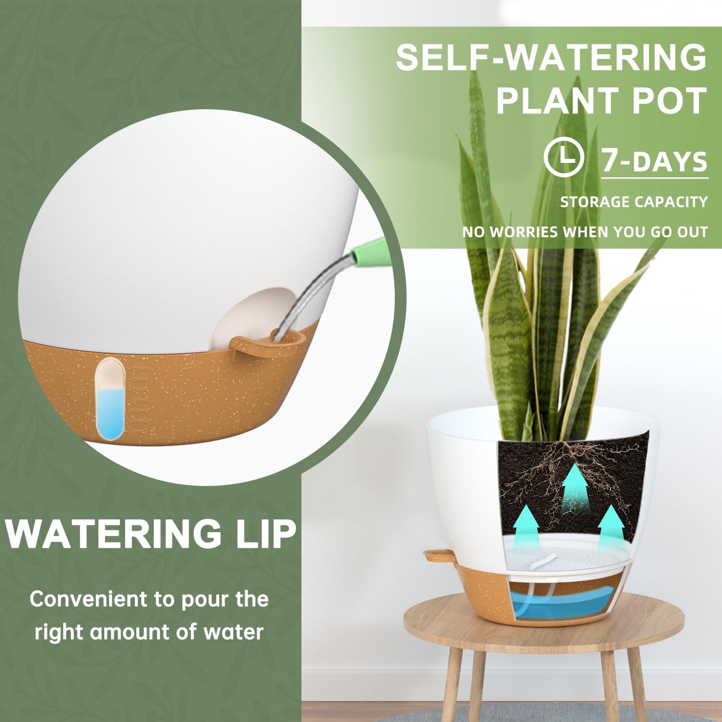 ZMTECH 25 cm Plant Pots with Drainage Holes Saucer Self Watering Planters with Watering Inlet Plastic Flower Pot for Indoor Outdoor Plants (Set of 2, White)