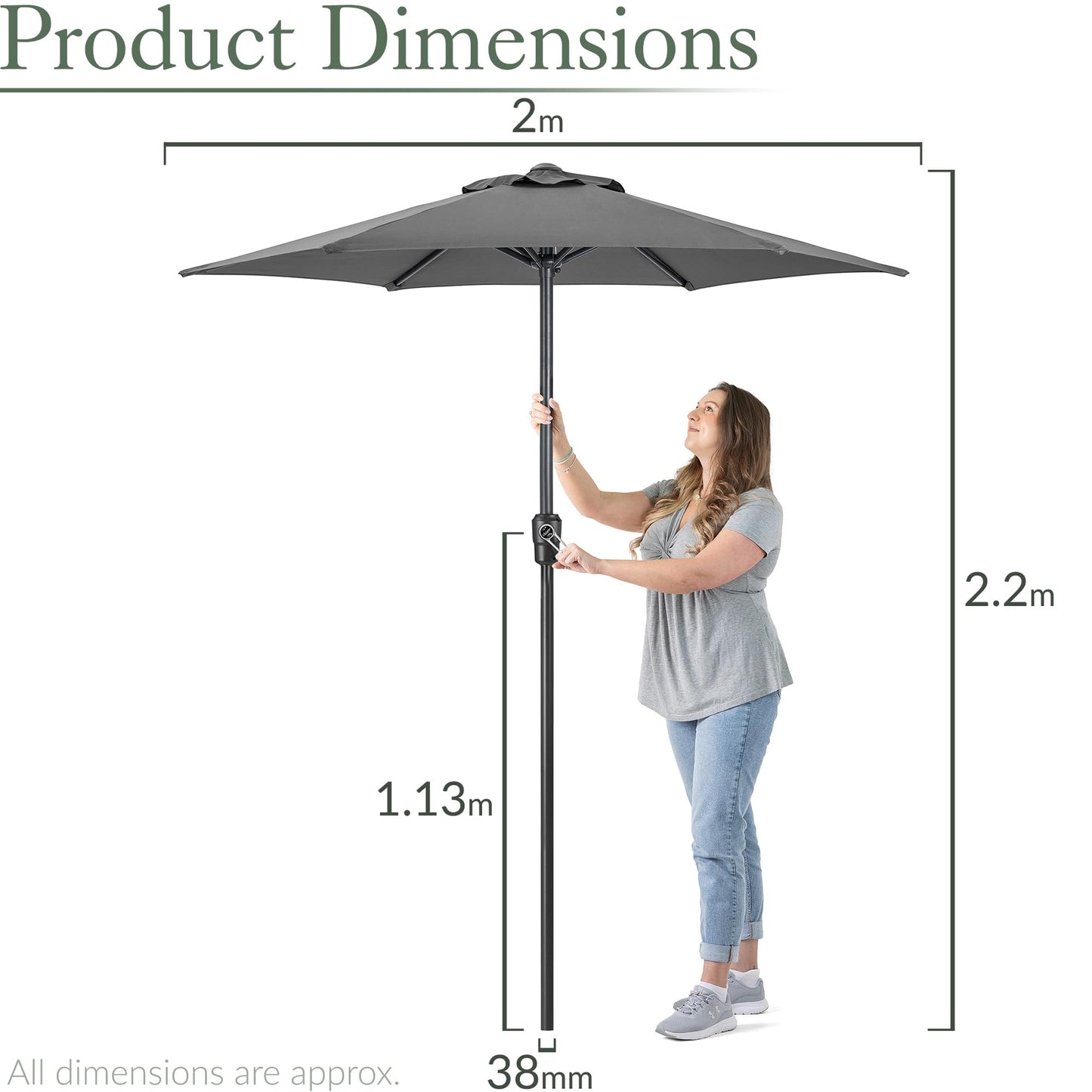 CHRISTOW Garden Parasol Umbrella Polyester Canopy Steel Sunshade With Crank Handle