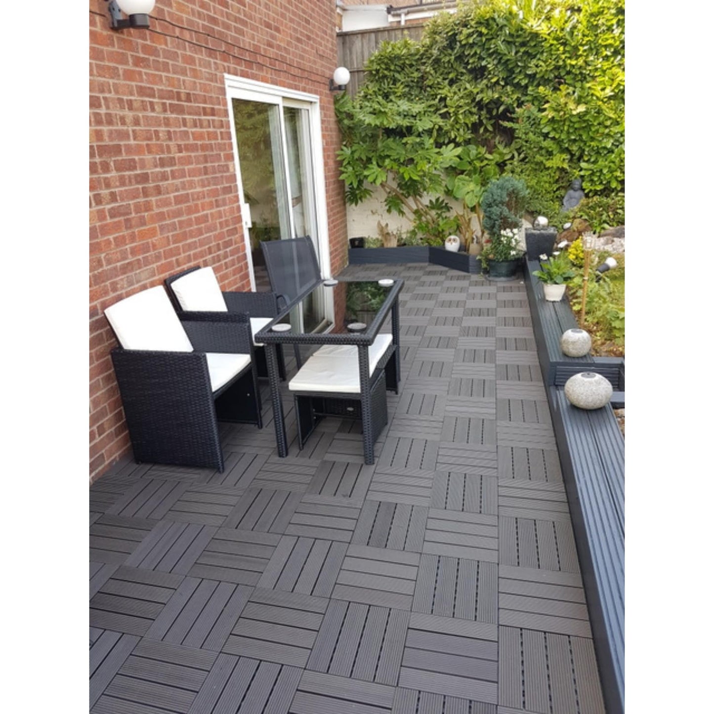 CLICK-DECK Composite Decking Tiles | Patio, Balcony, Concrete, Hot Tub Deck Tiles | 30x30cm Square Connect Flooring | Easy Installation | Low Maintenance | Great Drainage (6X Deck Tiles, Ebony)