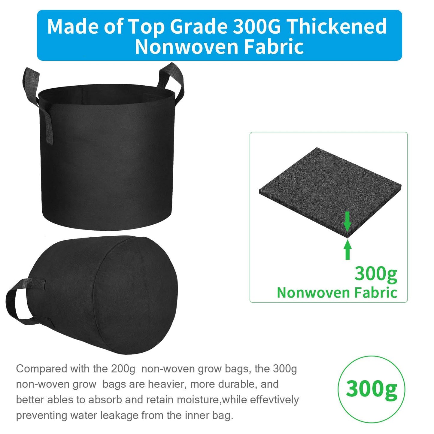 Adorma 12 Packs 5 Gallon Grow Bags, Heavy Duty 300G Thickened Nonwoven Fabric Plant Pots with Handle