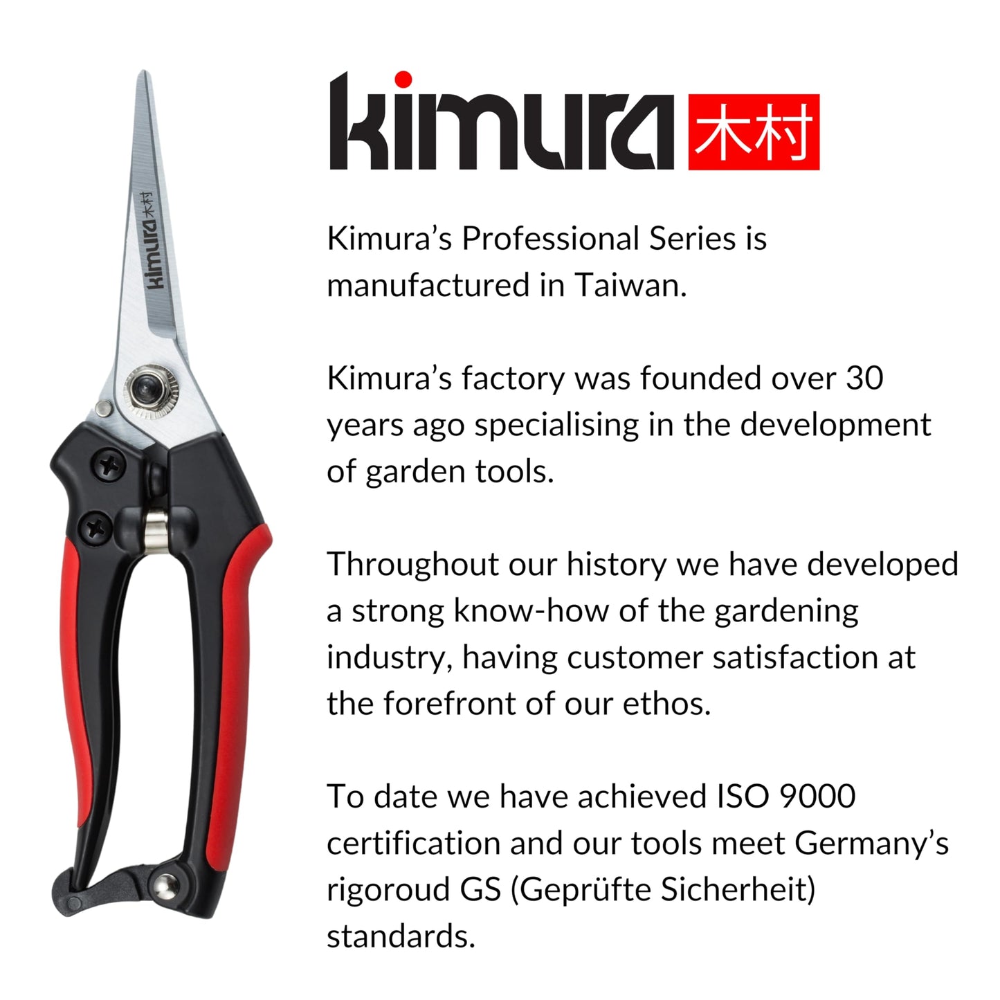 Kimura® 8" Pro Pruning Scissors, Premium Japanese SK5 Hi-Carbon Steel Blades, Non-Slip Vinyl Coated Handles, Lightweight & Ergonomic, Multi-Tasking Pruning Shears, Garden Snips, Precision Clippers