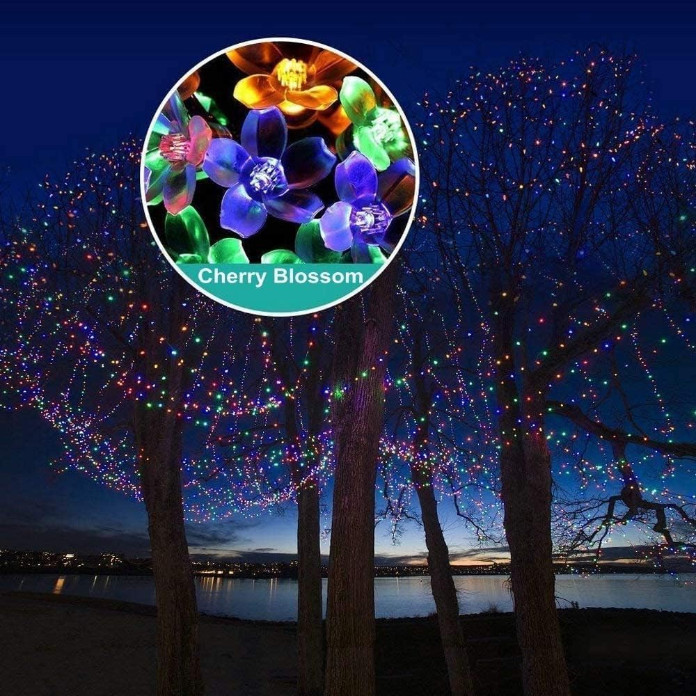Solar String Lights Garden, 23ft 8 Modes 50 LED Blossom Solar Powered Fairy Lights Waterproof Outdoor Flower String Lights for Patio, Yard, Tree, Home, Lawn, Wedding, Party Decorations (Multi Colour)