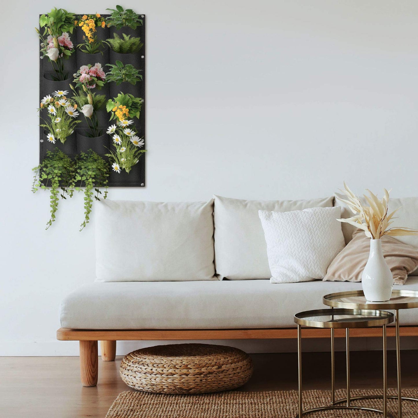 WHATWEARS Hanging Planting Grow Bags, 18 Pockets Hanging Vertical Wall Planter Wall Mounted Grow Bag Outdoor Indoor Gardening Vertical Greening Flower Container, Planting Bags(1.0 m × 0.5 m, Black)