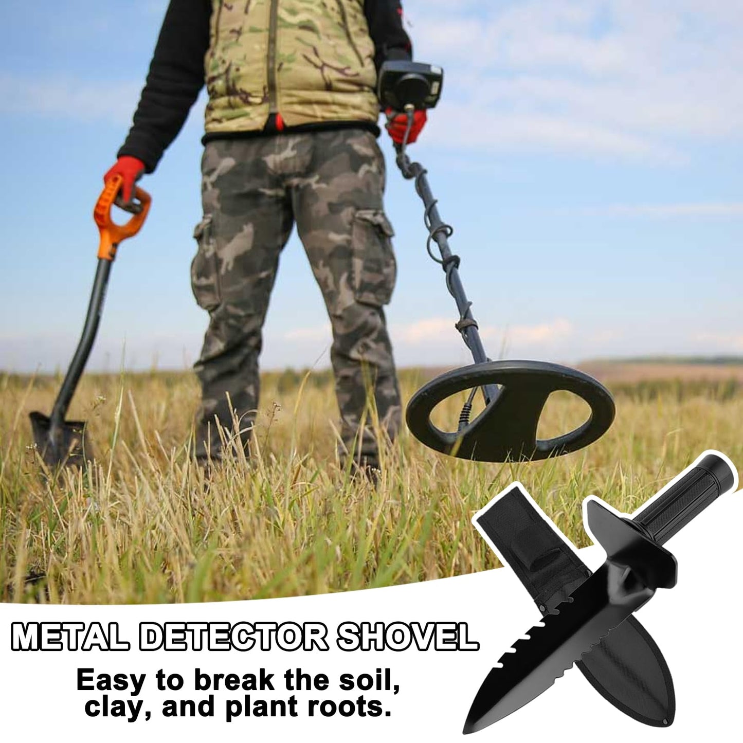 Garden Trowel with Gloves - Heavy Duty Spades for Gardening, Garden Spade for digging, Camping Shovel, Small Mini Hand Shovel, Metal Detecting Spade, Survival Outdoor Digging Tools Accessories