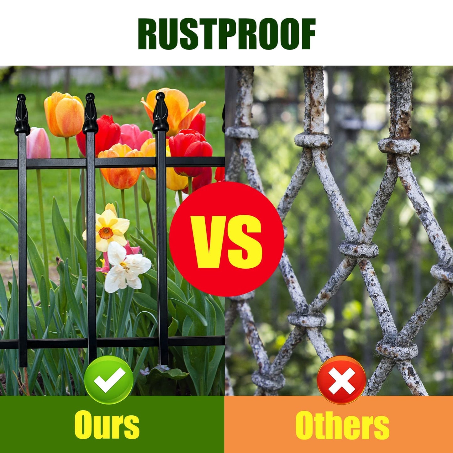 Thealyn Metal Decorative Garden Fence 57cm Wide x 45cm High (5 Panels, Total Length 2.8m), Metal Fence Panels, Landscape Fencing for Flower Bed, Trees, Animal Barrier