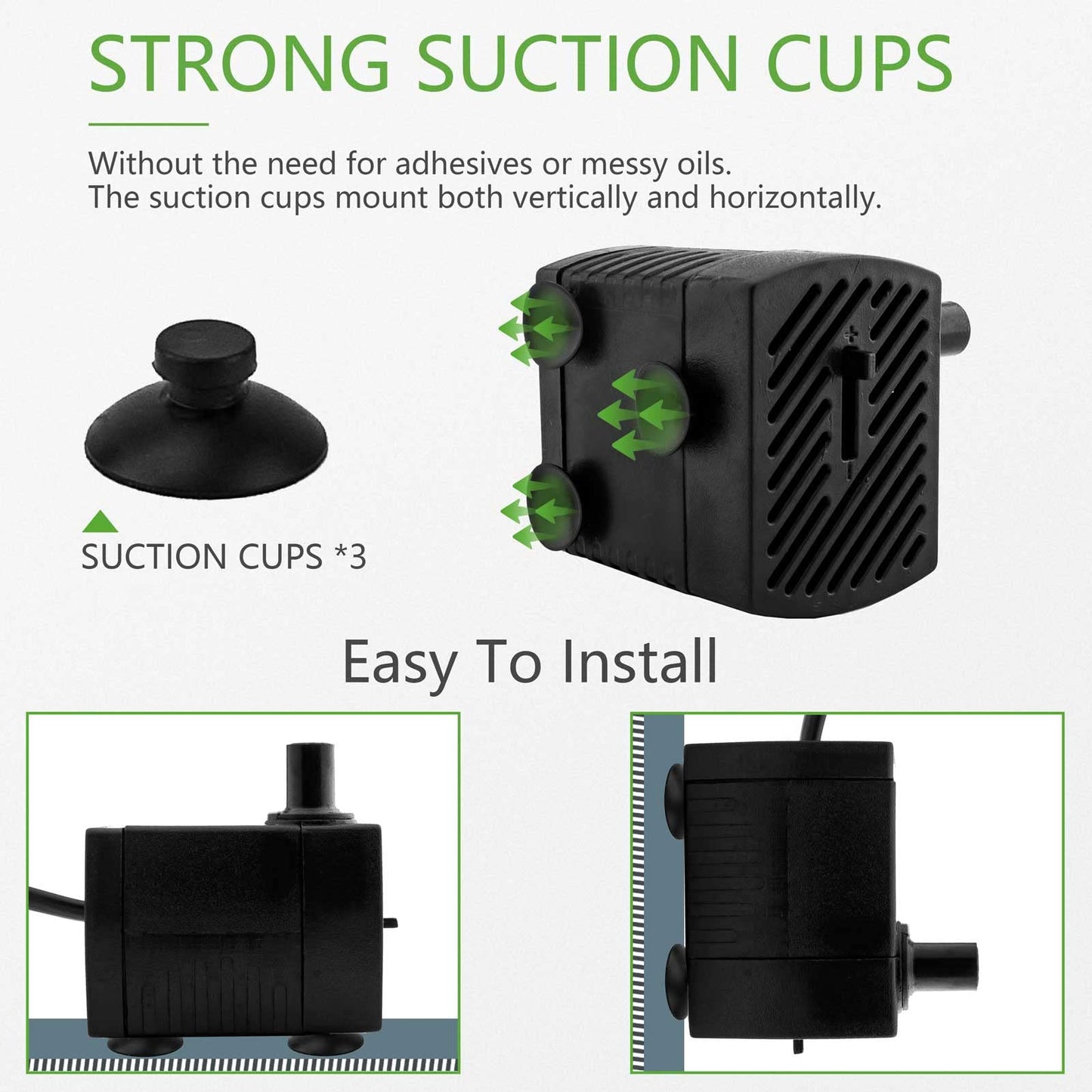 Mini Submersible Water Pump (350L/H, 5W) Adjustable Ultra Quiet Fountain Water Pump for Aquarium, Fish Tank, Pond, Statuary, Hydroponics, Indoor or Outdoor Fountain with 1.5M Power Cord and 2 Nozzles