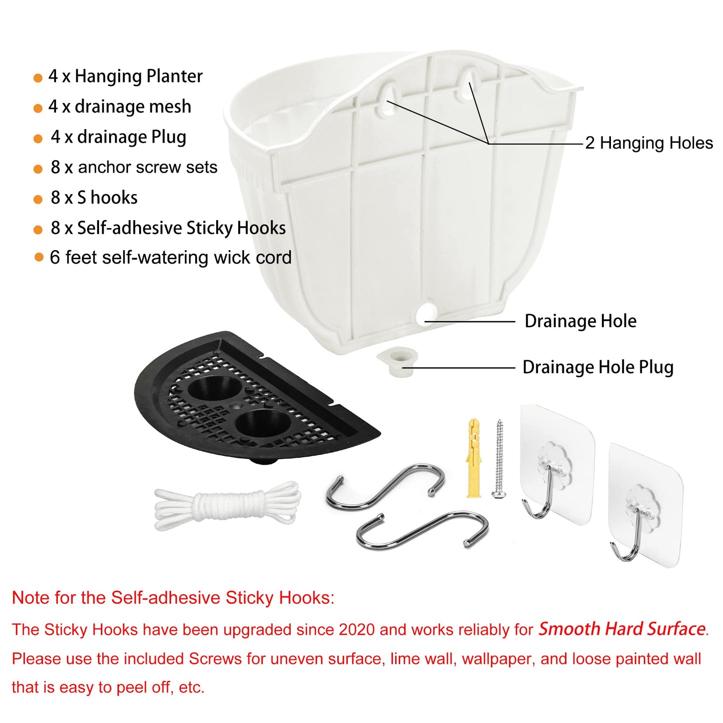 ORIMERC 4 pcs White Wall Planter Pots Vertical Living Wall Hanging Planters Wall Mounted Planter Holder with Drainage Hole for Indoor Outdoor Plants Wall Decor with healthy Plants