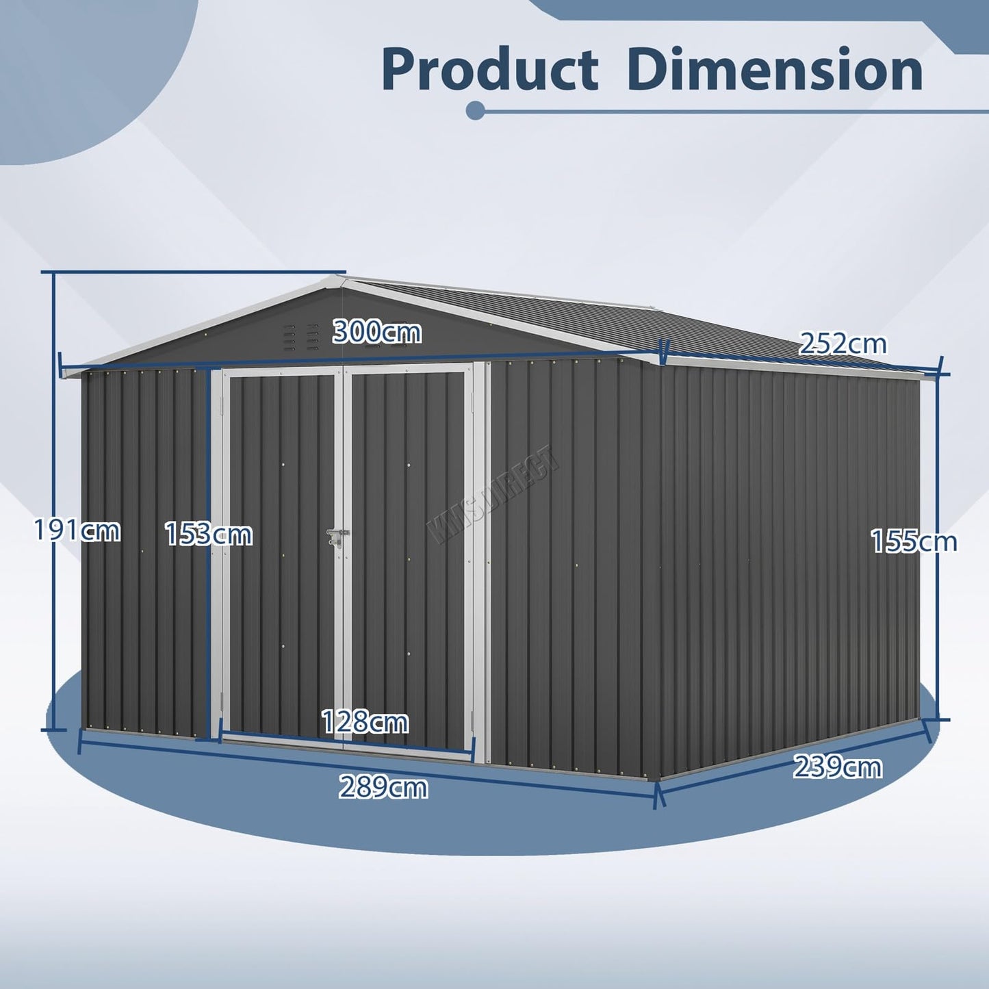 BIRCHTREE Garden Shed Metal Apex Roof 10FT X 8FT Outdoor Storage With Free Foundation Anthracite and White