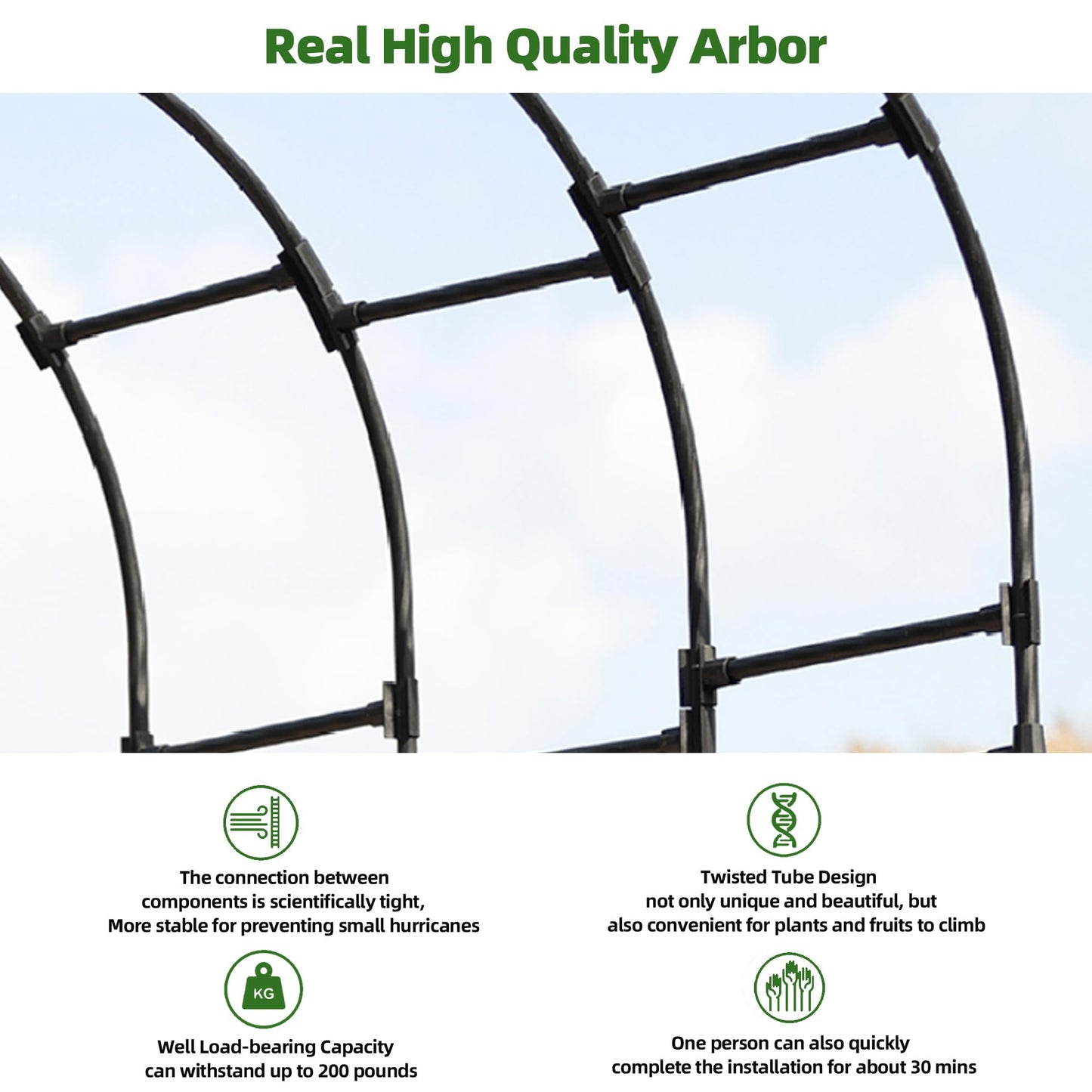 Caroeas Metal Garden Arch with 20mm Thickened Galvanized Steel Tubes, Rust-Resistant rose arch, 150cm Wide x 240cm High, Ideal for Climbing Plants and Outdoor Decoration as Garden Archway or Trellis